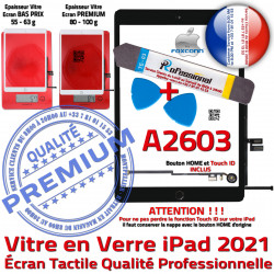 PREMIUM A2603 Bouton Réparation Oléophobe KIT HOME Noir PACK Outils 2021 iPad Adhésif Nappe Noire Tactile Qualité Verre Precollé Vitre