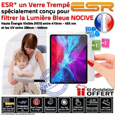 Protection Lumière UV iPad A2762 Verre Vitre Incassable Apple Filtre PRO Protecteur Chocs Anti-Rayures Trempé Bleue ESR Ecran Film