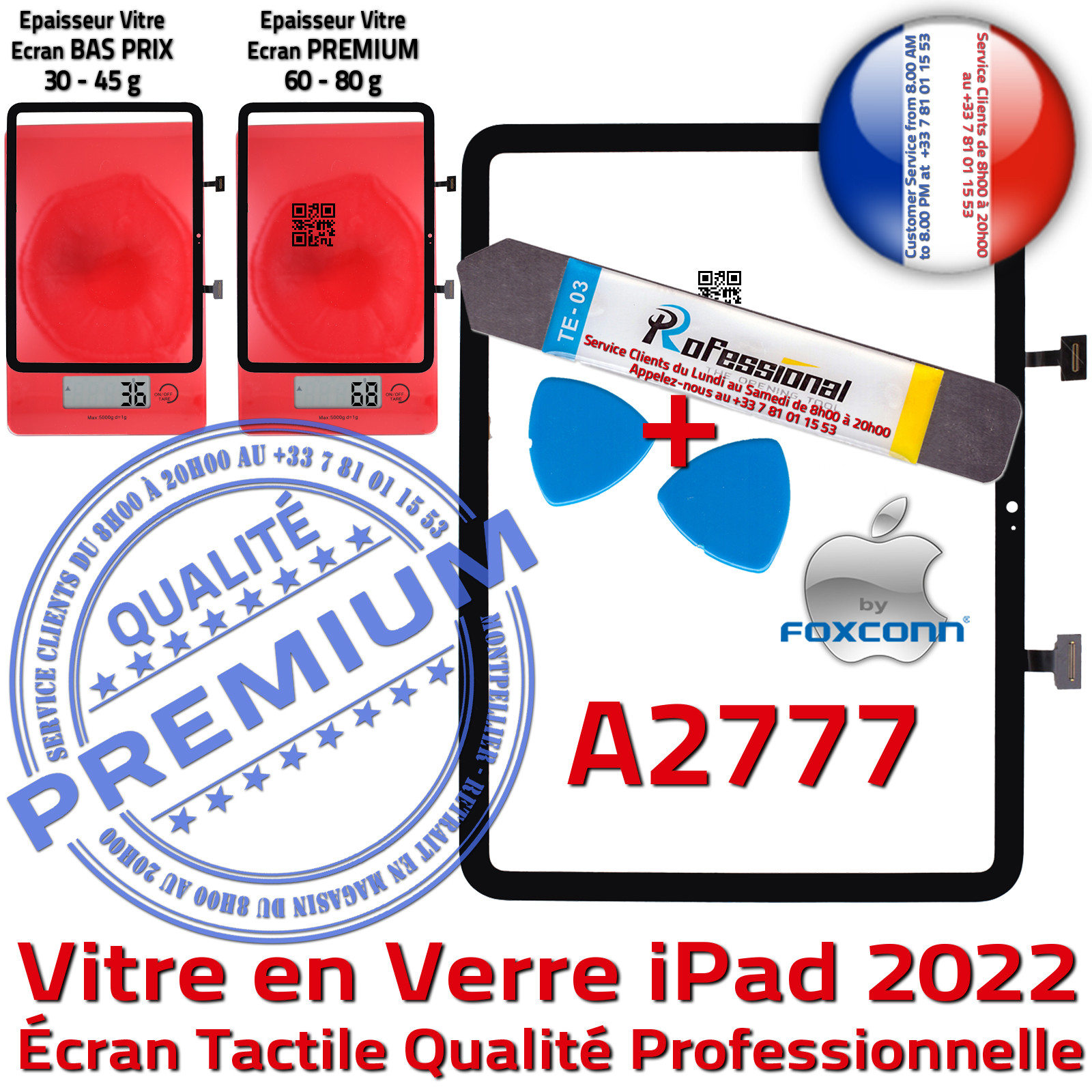 KIT PRO Vitre Tactile iPad A2777 Noir Adhésif Monté Ecran Tablette