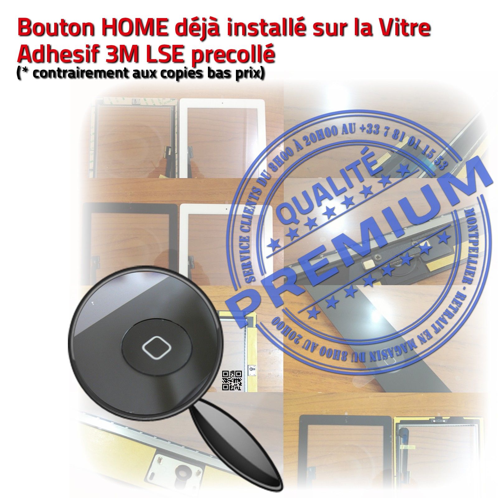 PACK Vitre Tactile iPad 4 A1460 Noir Adhésif Écran Verre PREMIUM Assemblé Outils