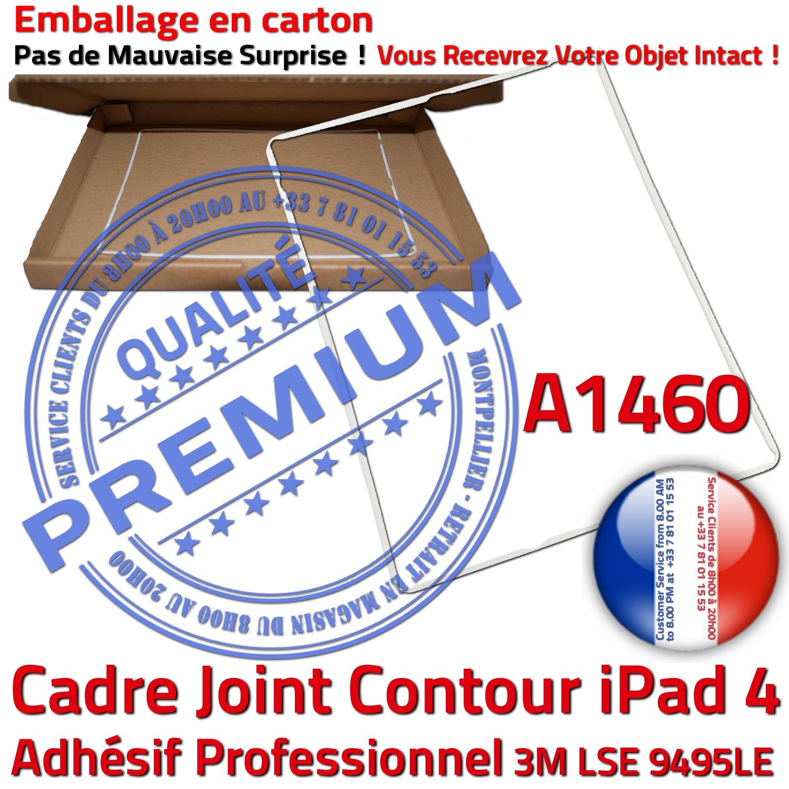 KIT Vitre Tactile iPad4 A1460 Blanc Écran Verre Assemblé Outils Joint Contour