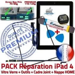 Tactile N Réparation Apple Vitre iPad4 iPad Tablette HOME Outils PREMIUM Bouton Adhésif Cadre PACK iLAME Nappe 4 KIT Precollé Noire Joint Verre