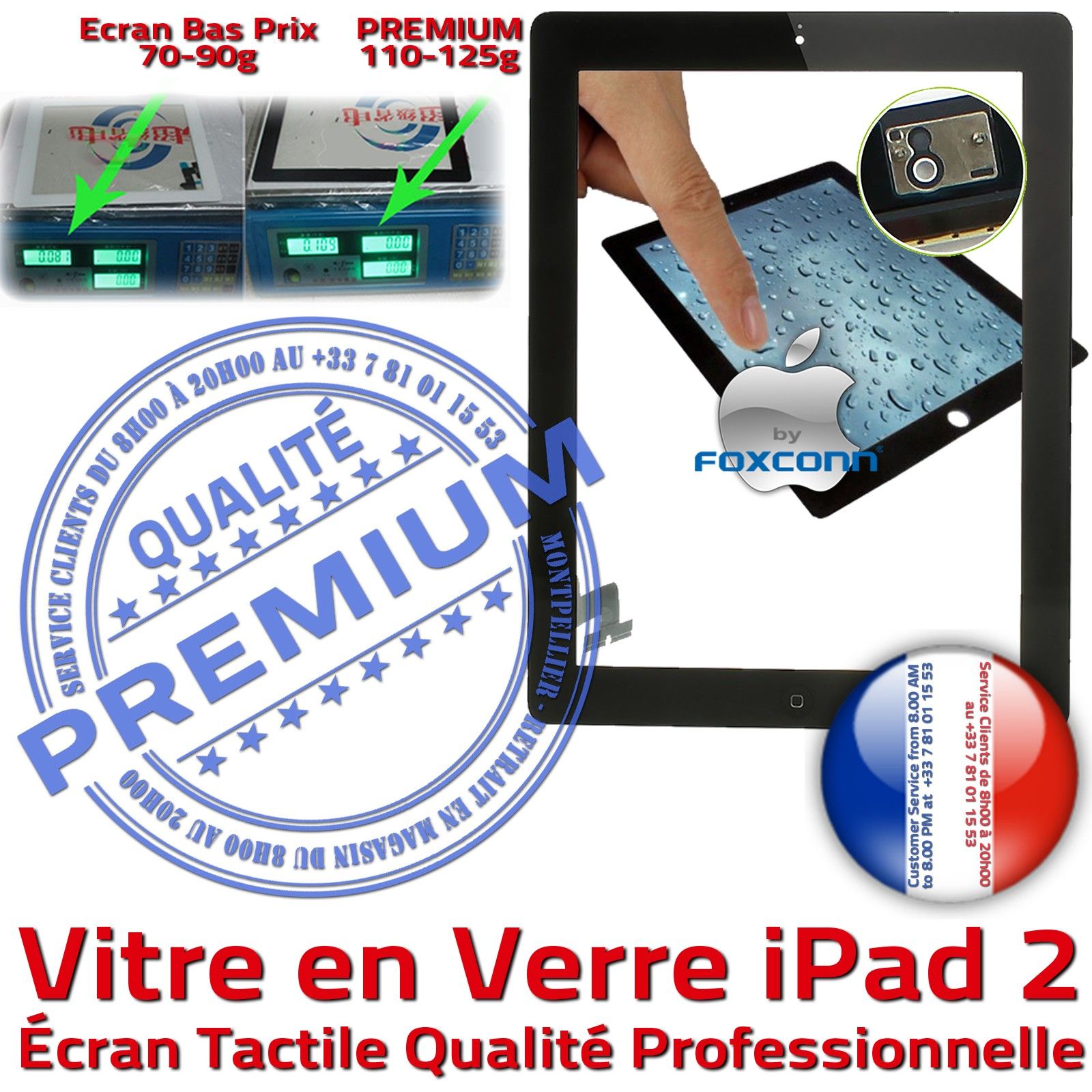 Vitre Tactile iPad 2 Noir PREMIUM Adhésif Precollé Remplacement Ecran Qualité Verre Oléophobe Fixation Caméra Nappe Bouton HOME
