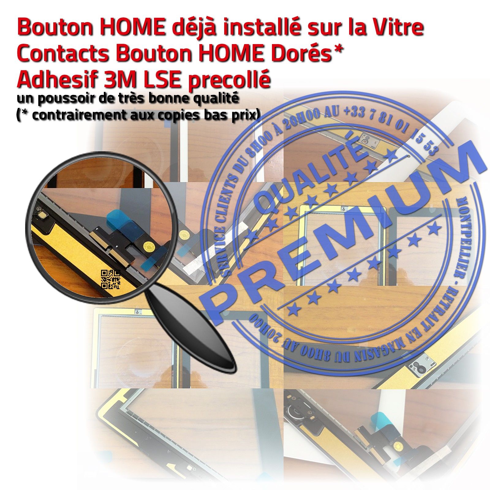 Vitre Ecran Tactile iPad 2 Noir Assemblée Bouton Home Pré-monté Adhésif PREMIUM