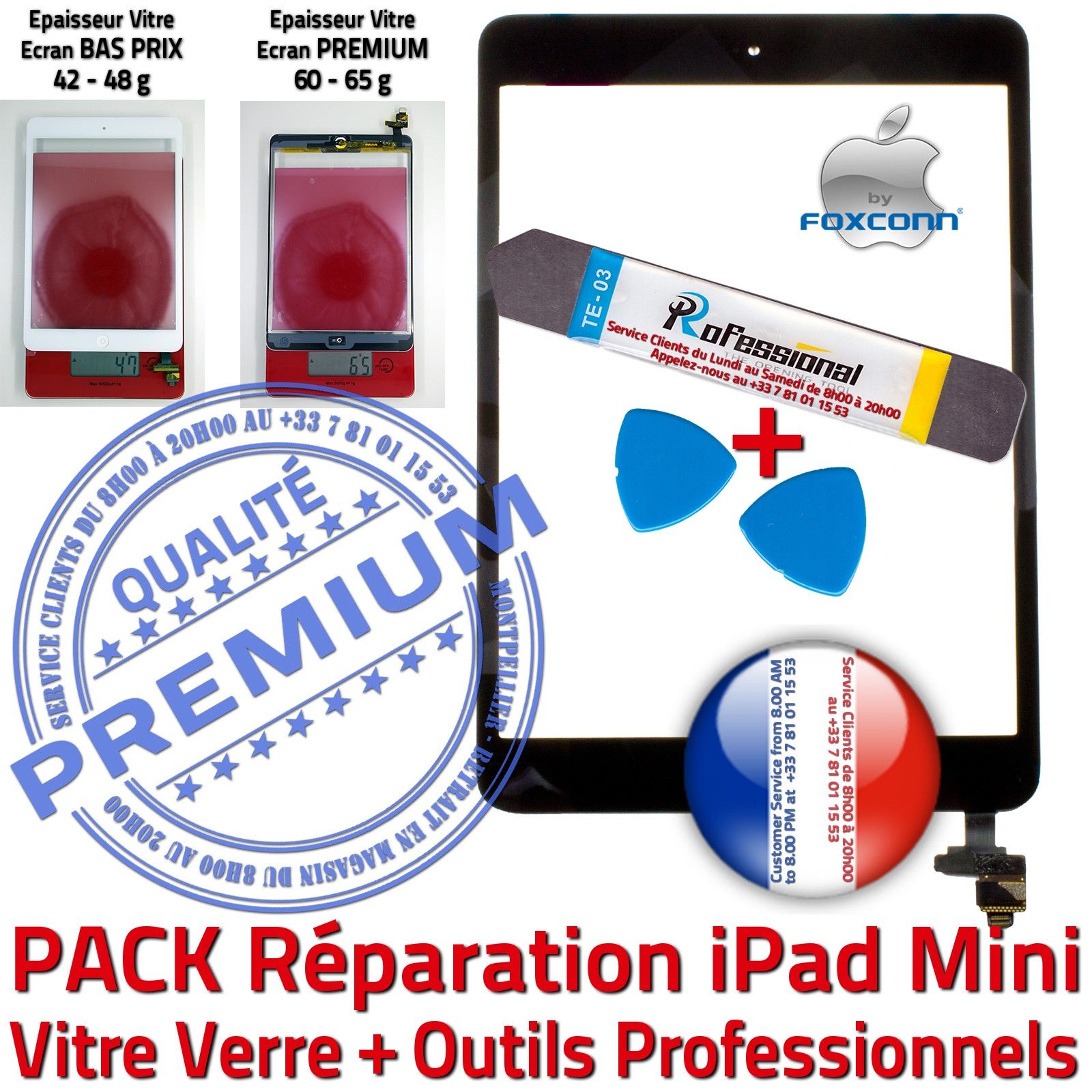 KIT Réparation iPad MINI1 Vitre Tactile Noire Verre PREMIUM