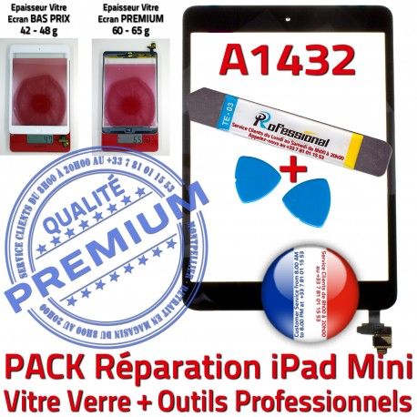 PACK Apple iPad Mini A1432 Noir KIT Réparation IC Noire Nappe Bouton Tactile MINI Precollé Qualité Verre PREMIUM Outils Vitre Adhésif Tablette HOME