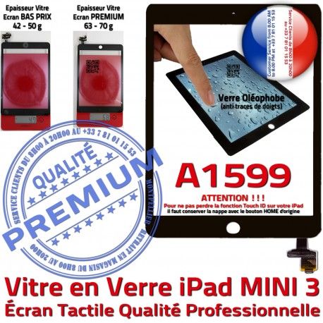 Mini3 iPad A1599 Noir Réparation Vitre Adhésif Nappe Tablette Fixation Bouton Ecran Verre Filtre Monté Caméra Oléophobe Home Tactile