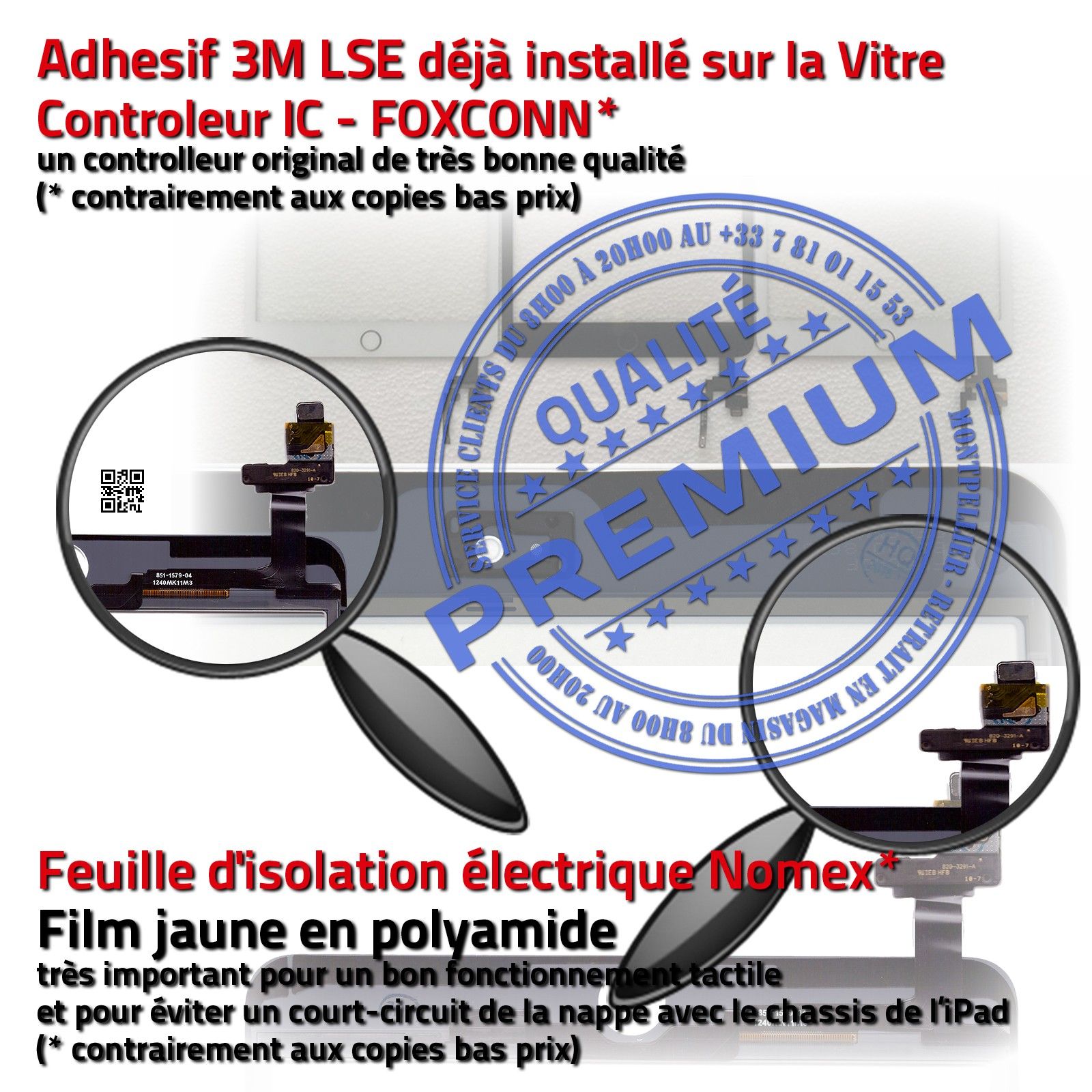 Vitre iPad Mini A1601 Ecran Tactile Blanc Assemblée Camera IC Adhésif Prémonté