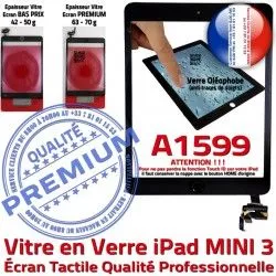 Tablette A1599 Oléophobe Vitre Adhésif Réparation Filtre Ecran Caméra iPad Tactile Bouton Verre Noir Mini3 PREMIUM Fixation Nappe