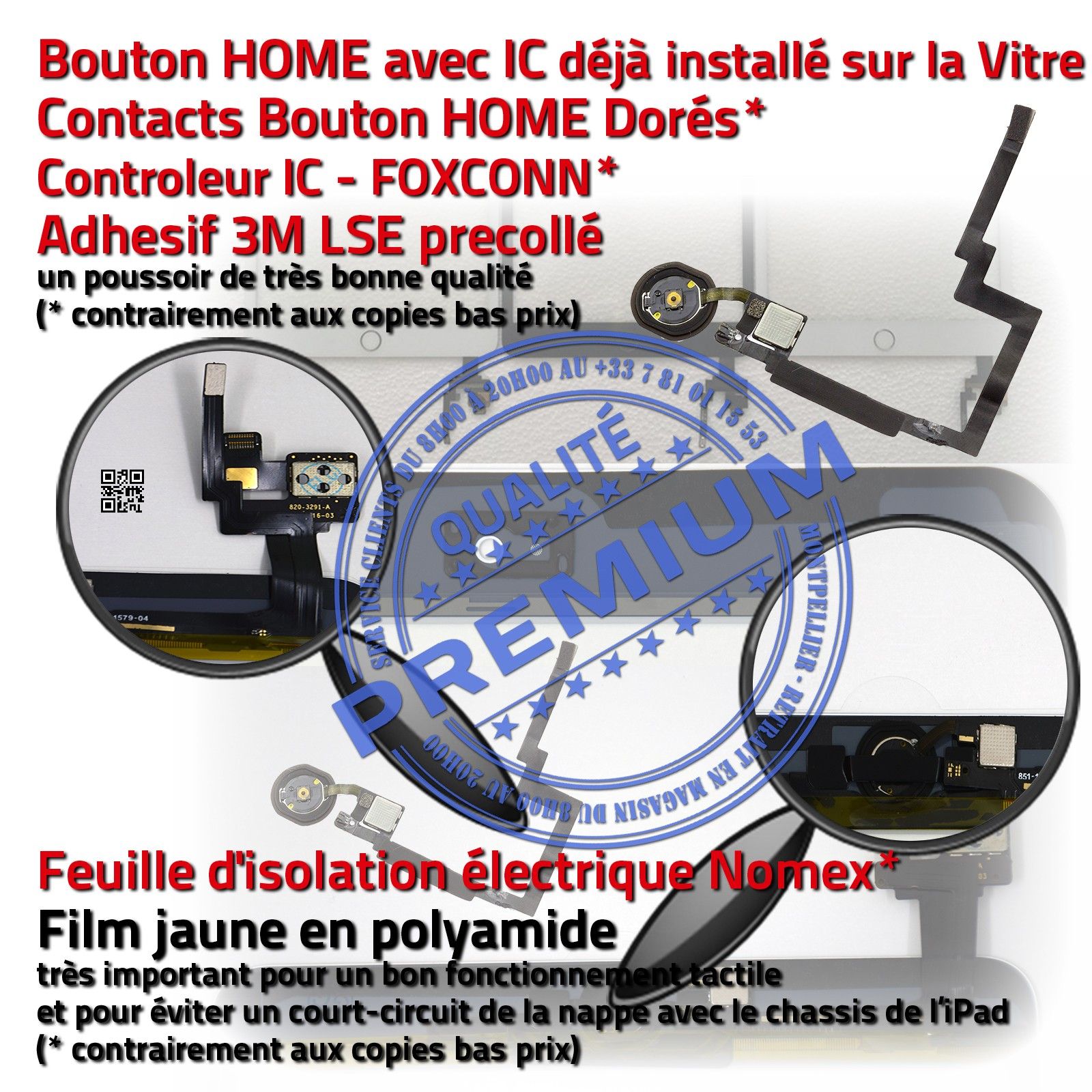 Vitre Ecran Tactile iPad MINI 3 Blanc Assemblée Bouton HOME IC Adhésif Prémontés
