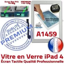 Remplacement PREMIUM Caméra Bouton HOME Oléophobe Vitre Verre Adhésif iPad Blanc Fixation 4 Tactile Apple A1459 Precollé Qualité iPad4 Ecran