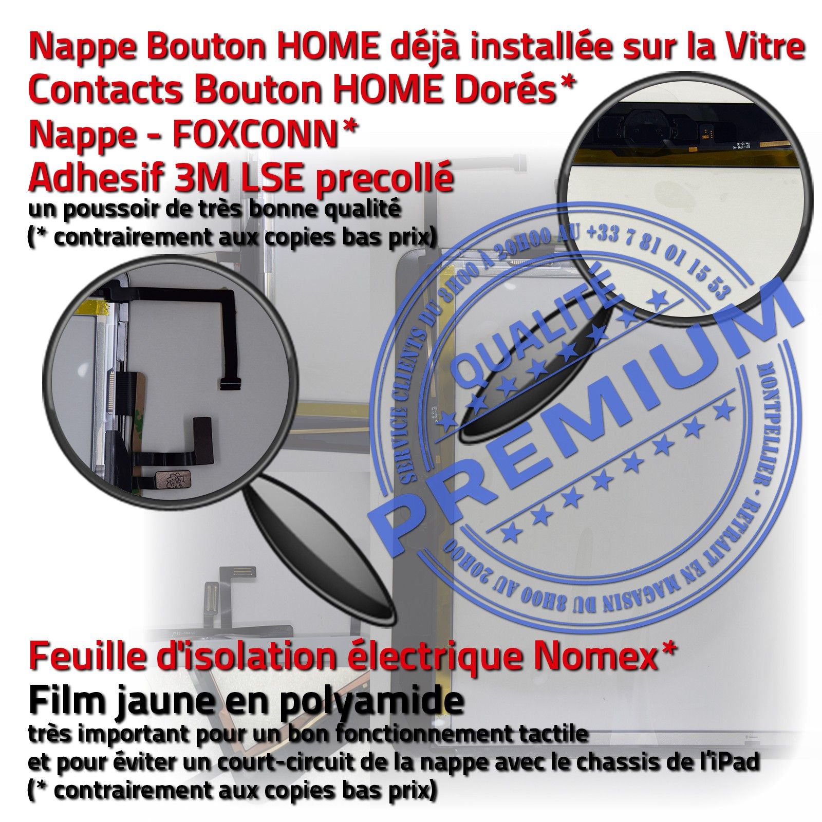Vitre Tactile iPad A1475 Blanc Ecran Assemblé Nappe Bouton HOME Adhésif Prémonté