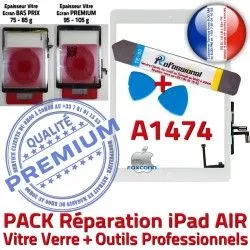 Qualité AIR Blanche Réparation Verre PREMIUM Adhésif Vitre B iPad KIT A1474 PACK Nappe Oléophobe HOME Bouton Outils Tactile Precollé