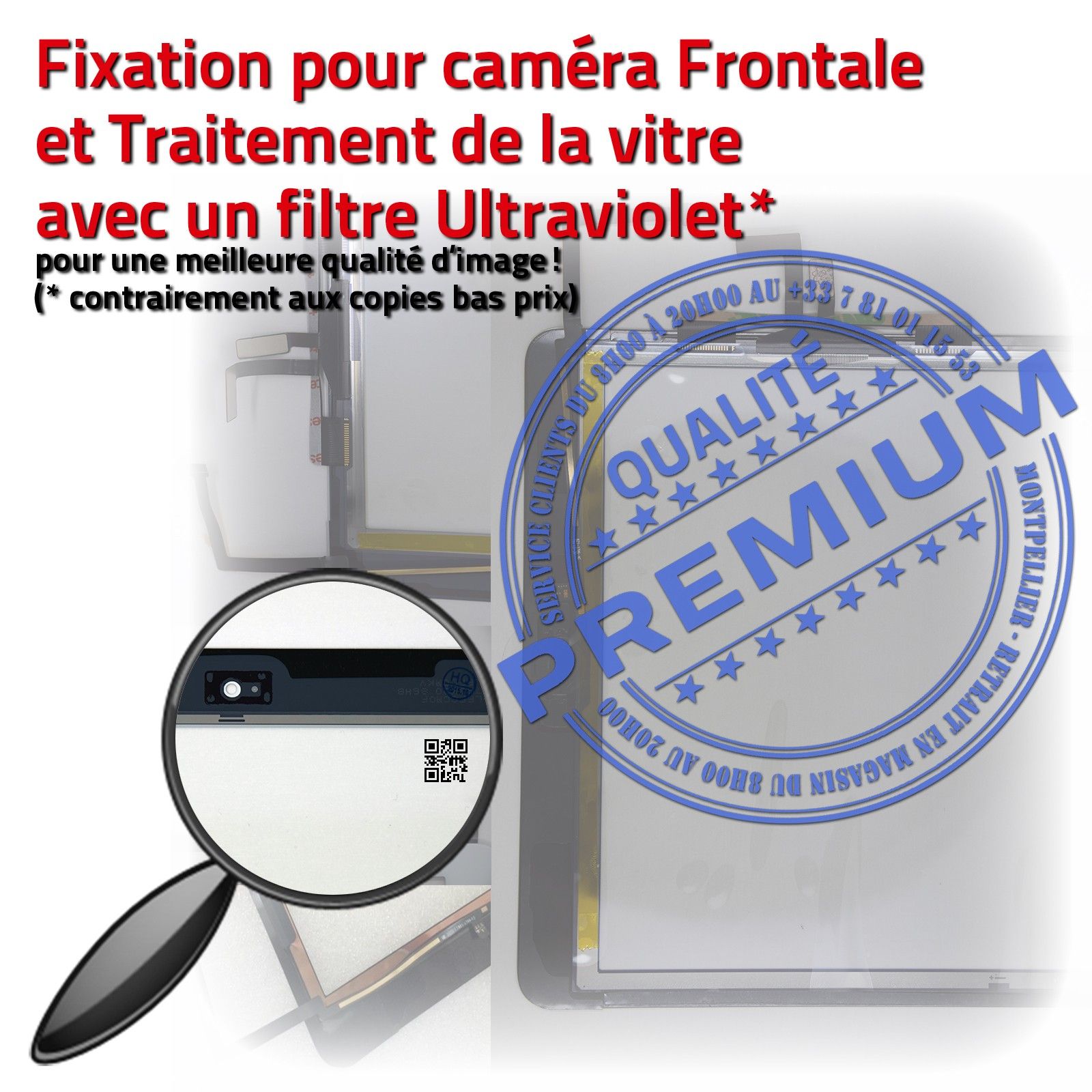 KIT Réparation iPad AIR A1475 Vitre Tactile Blanche PREMIUM Qualité Verre Oléophobe Adhésif Precollé Bouton Nappe HOME Outils