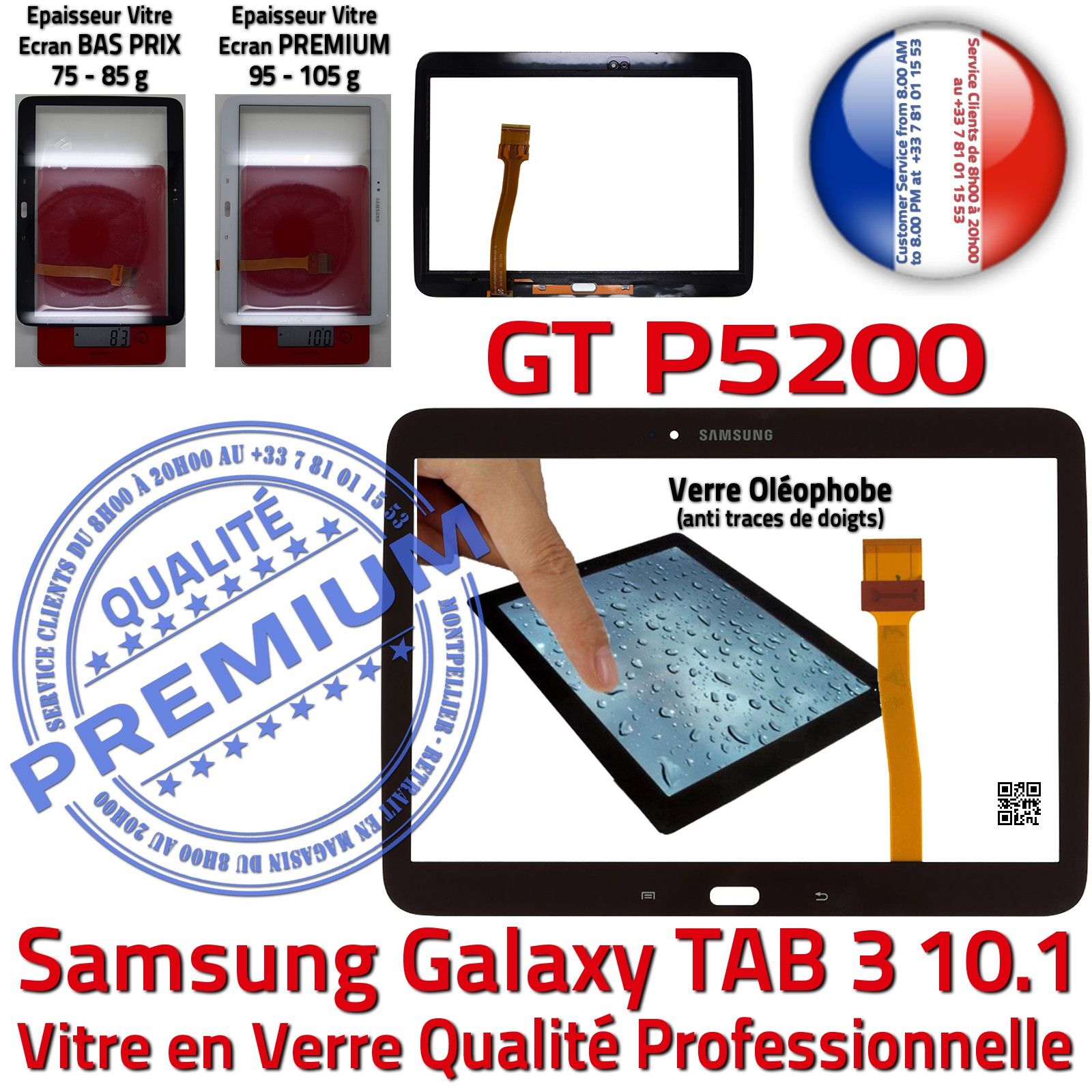 Samsung Galaxy TAB3 GT-P5200 10.1 Vitre Tactile Noire en Verre Qualité Supérieure PREMIUM Assemblée Adhésif LCD Ecran Prémonté