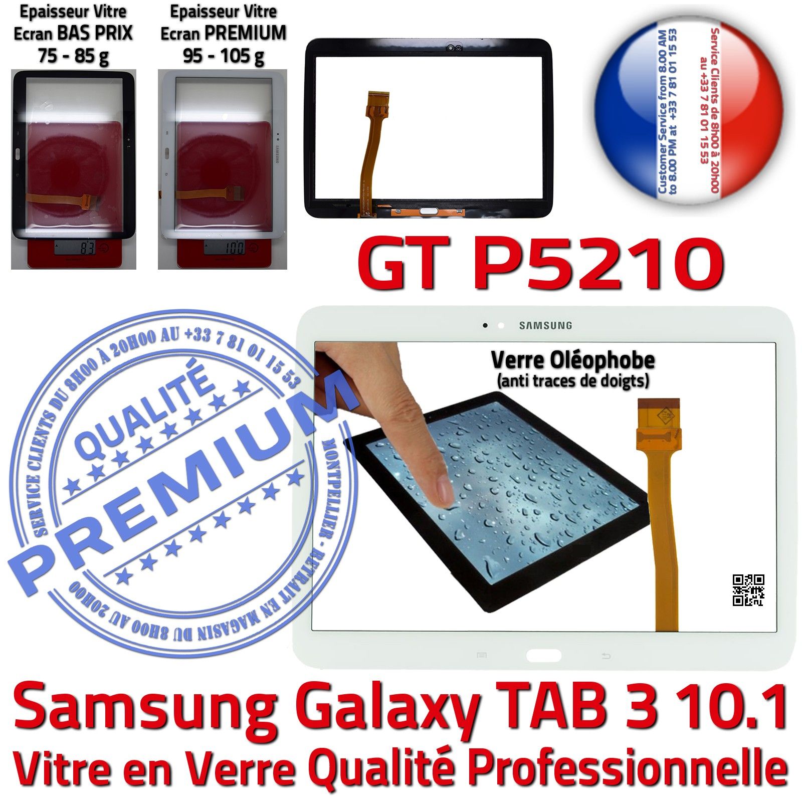 Samsung Galaxy TAB3 GT-P5210 10.1 Vitre Tactile Blanche en Verre Qualité Supérieure PREMIUM Assemblée Adhésif LCD Ecran Prémonté