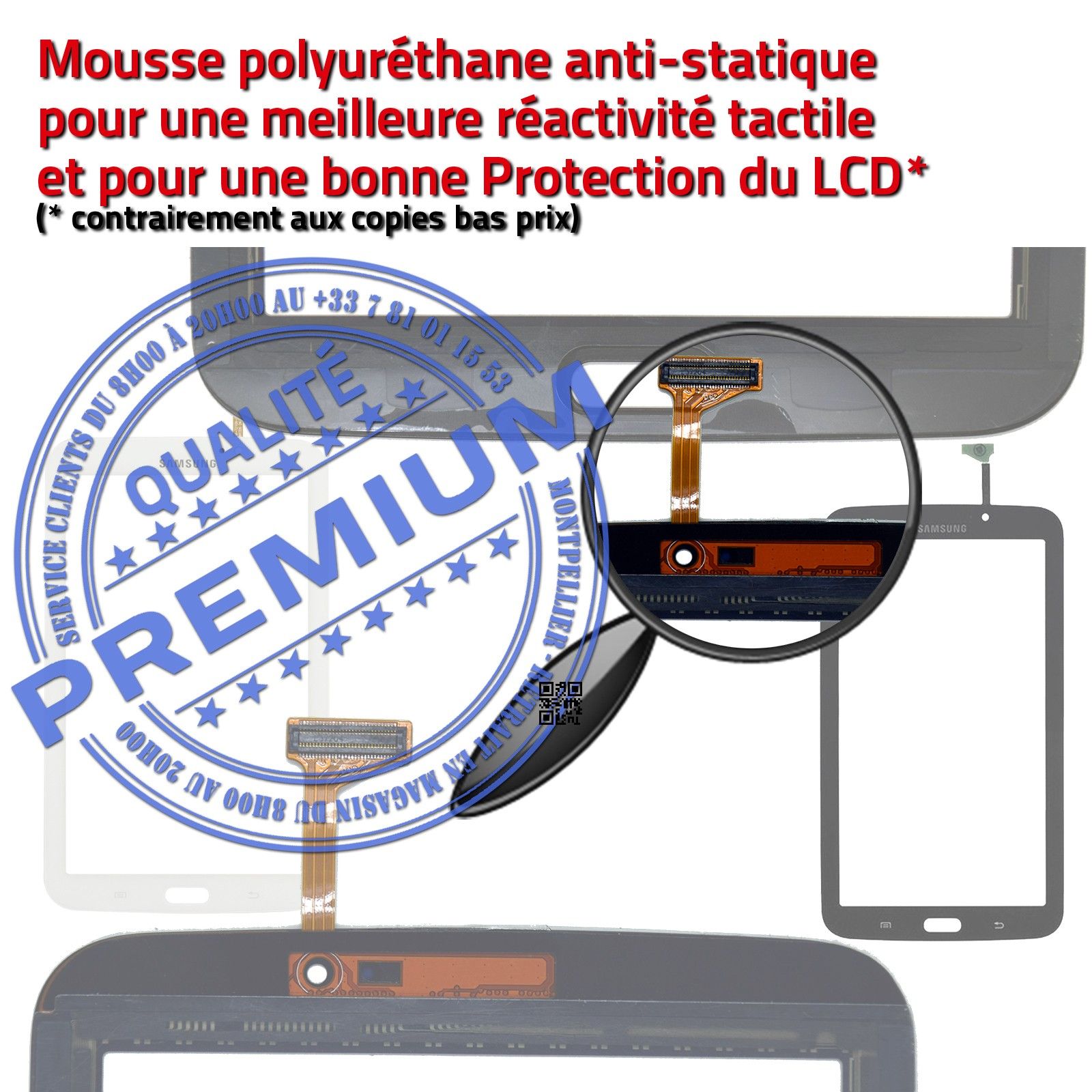 Samsung Galaxy TAB3 SM-T210 Vitre Tactile Blanche en Verre Qualité Supérieure PREMIUM Assemblée Adhésif LCD Ecran 7 Prémonté