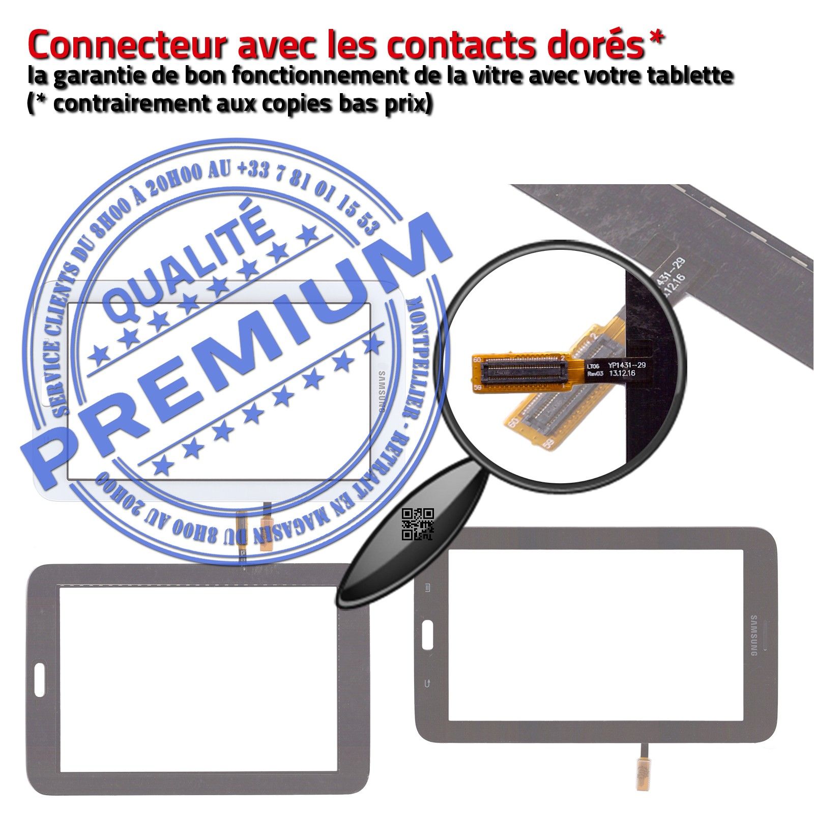 Samsung Galaxy TAB3 SM-T113 Vitre Tactile Noire en Verre Qualité Supérieure PREMIUM Assemblée Adhésif LCD Ecran 7 Prémonté A++