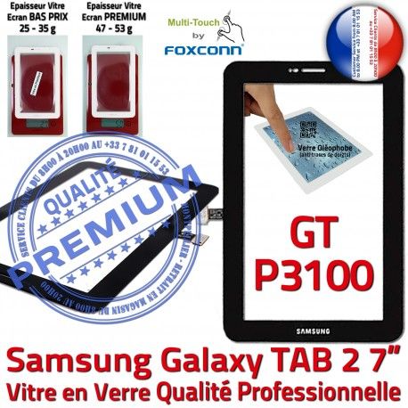 TAB2 GT P3100 Noir Supérieure Prémonté 7 Noire LCD inch Samsung Verre en Assemblée Qualité Galaxy Ecran GT-P3100 Tactile PREMIUM Vitre Adhésif
