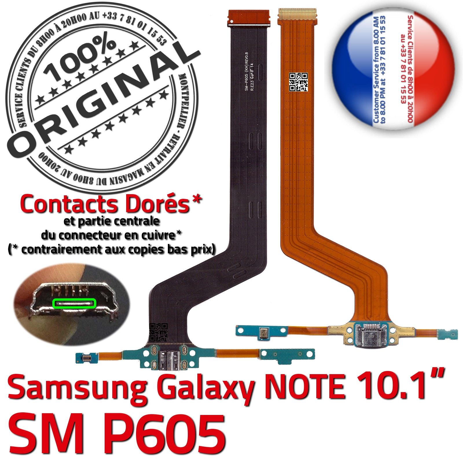 ORIGINAL Samsung Galaxy NOTE SM P605 Pen Connecteur de Charge Chargeur MicroUSB Nappe OFFICIELLE Qualité Contact Doré Réparation