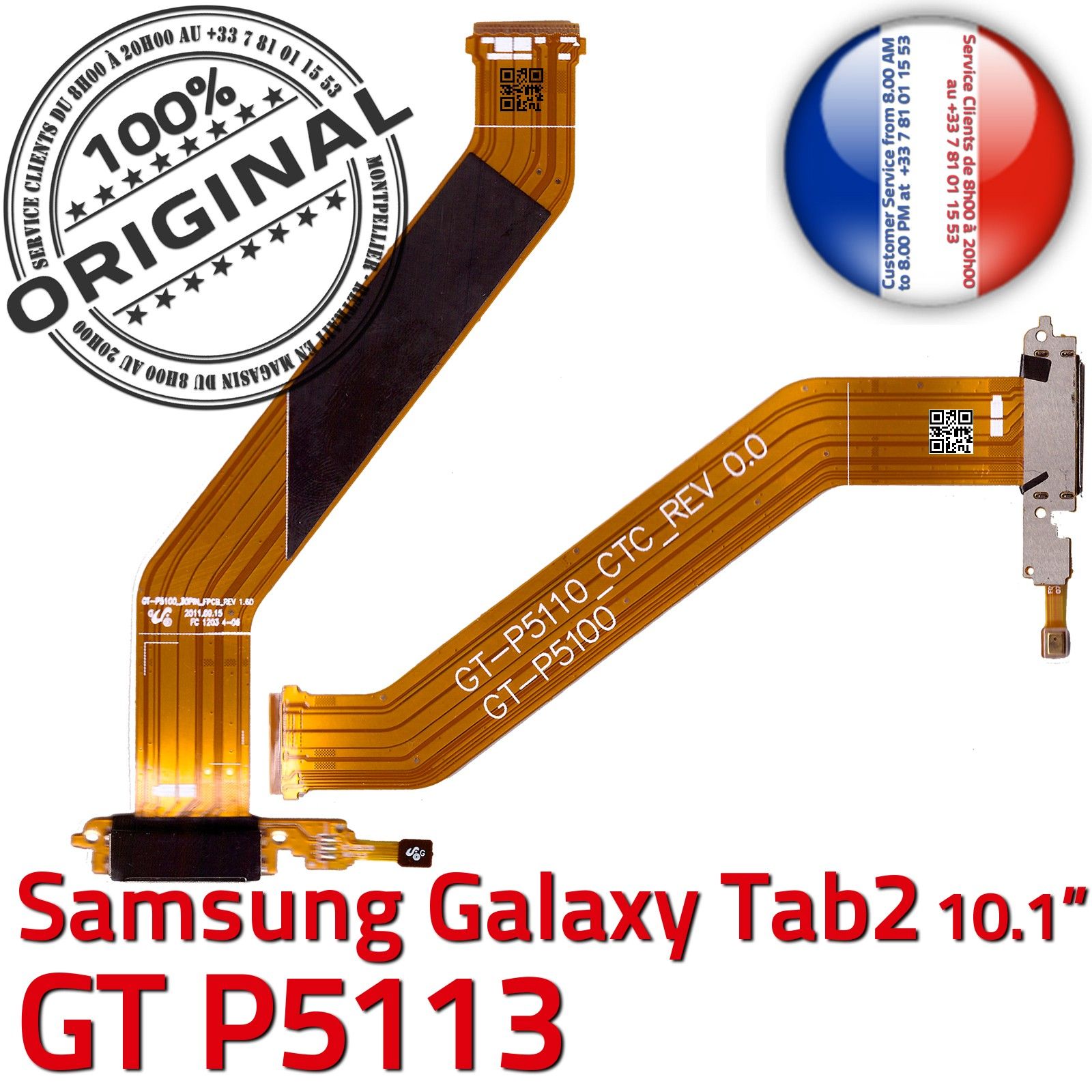 TAB 2 GT P5113 ORIGINAL Samsung Galaxy Connecteur de Charge Chargeur MicroUSB Nappe OFFICIELLE Qualité Contacts Dorés Réparation