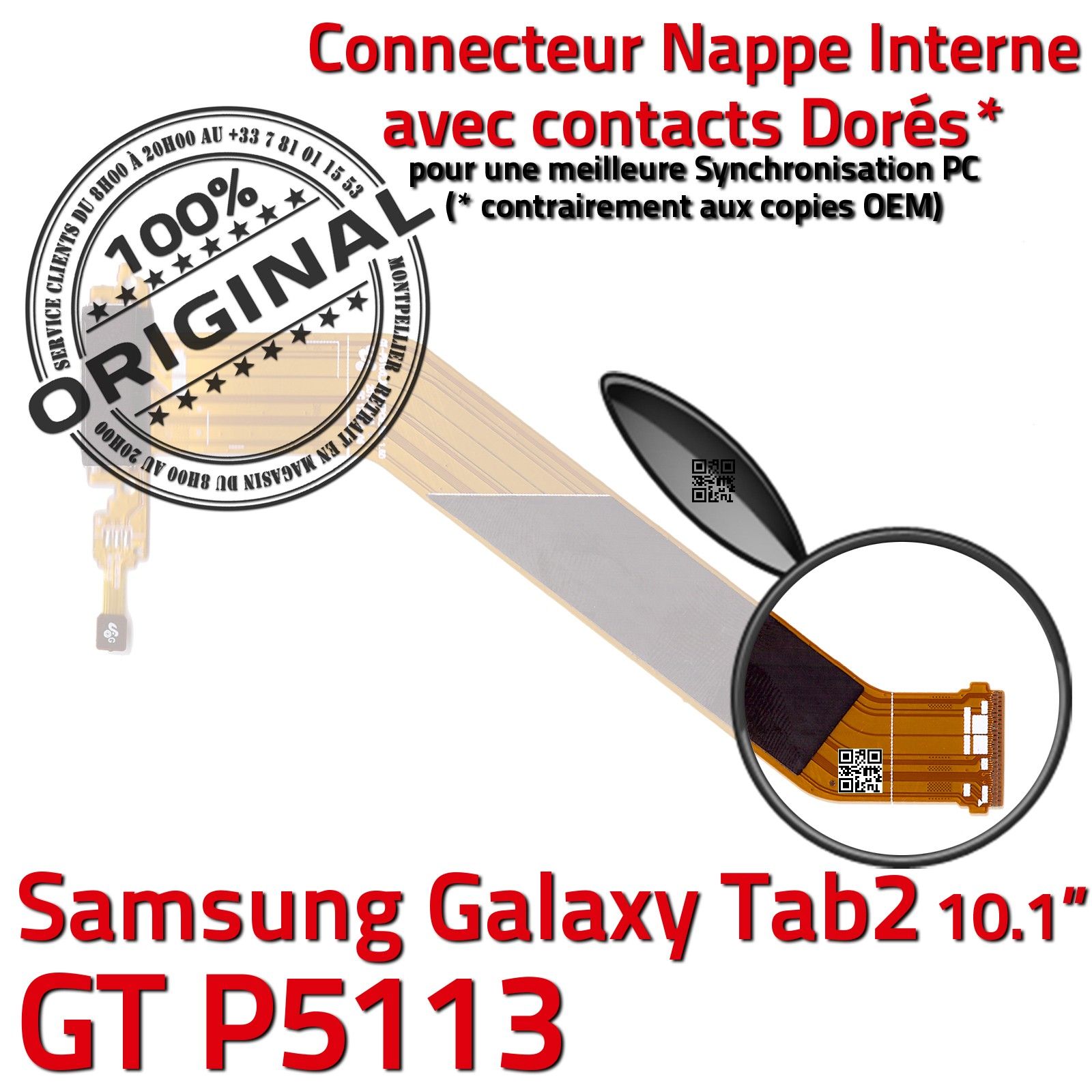 TAB 2 GT P5113 ORIGINAL Samsung Galaxy Connecteur de Charge Chargeur MicroUSB Nappe OFFICIELLE Qualité Contacts Dorés Réparation