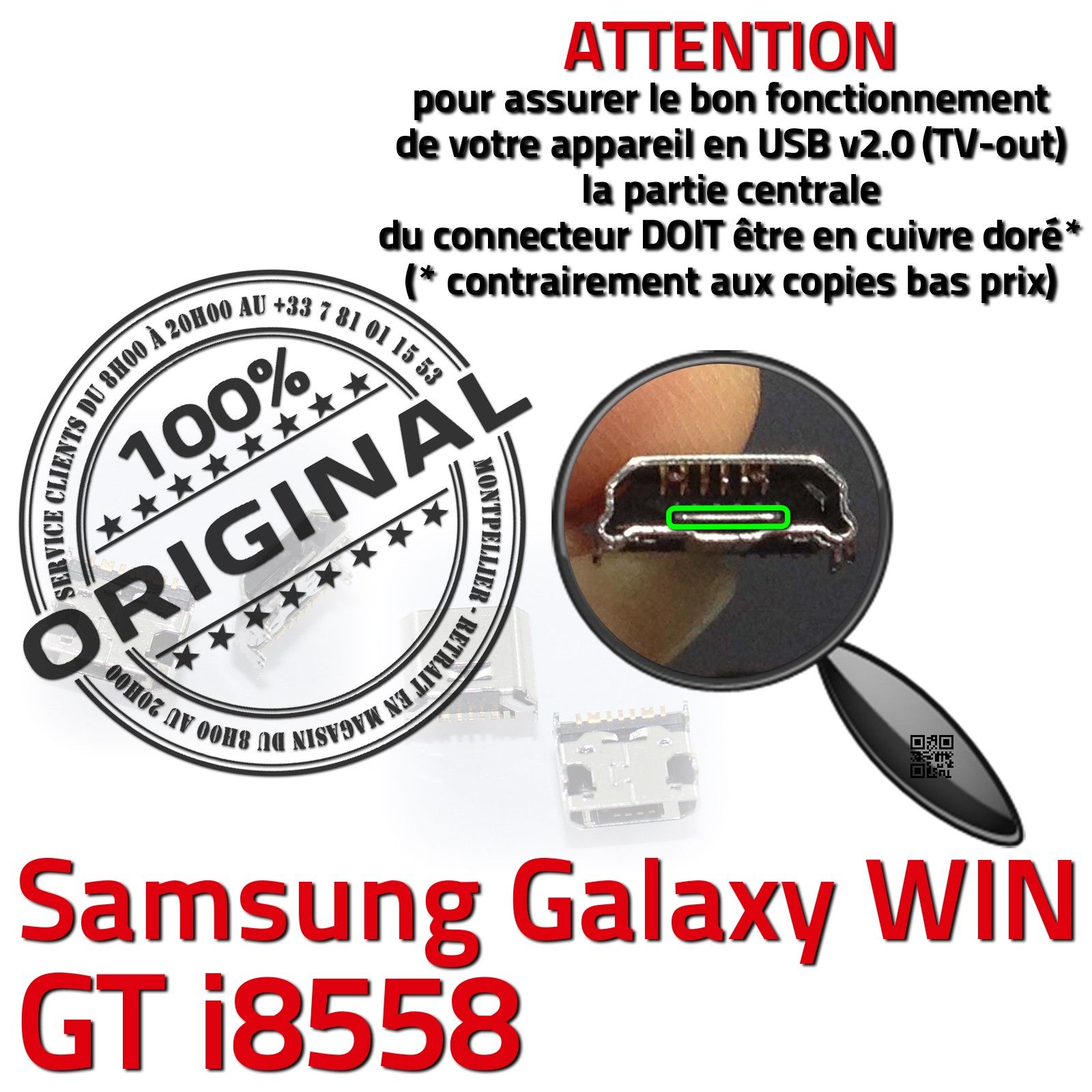 Contacts Qualité Démontage Smartphone Changer Jack Connexion Câble Samsung Galaxy Win GT i8558 GT-i8558 Connecteur de Charge à souder Réparation Changement micro-soudure Pins Dorés Téléphone Remplacement PORT Micro USB Soudure Carte Mère Prise Chargeur