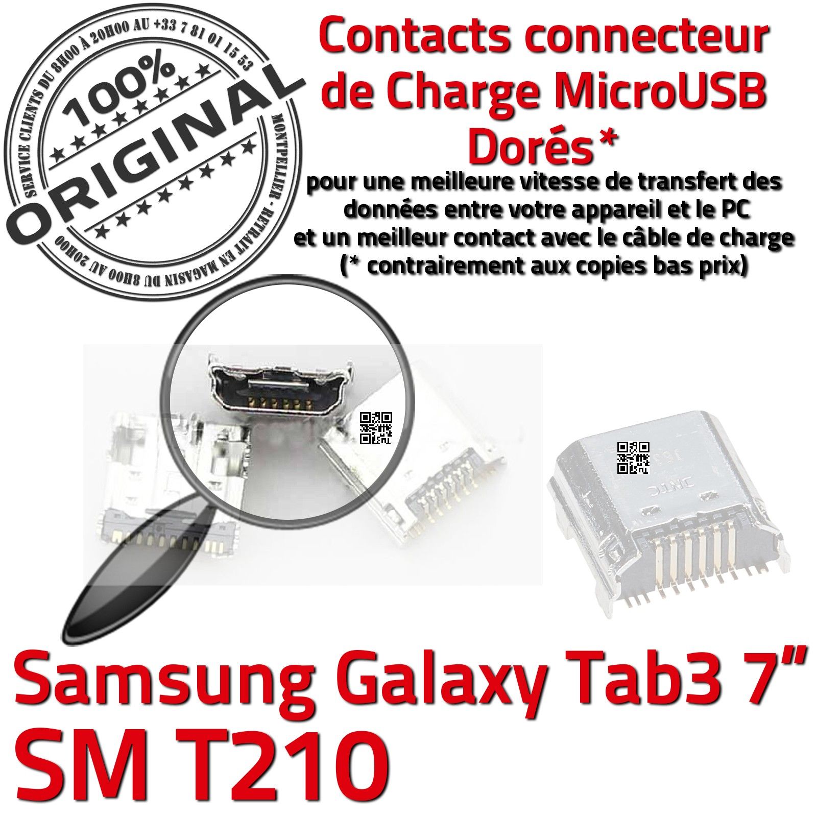 ORIGINAL Samsung Galaxy TAB 3 SM T210 Connecteur de charge à souder Micro USB Pins Dorés Dock Prise Connector Chargeur 7 inch