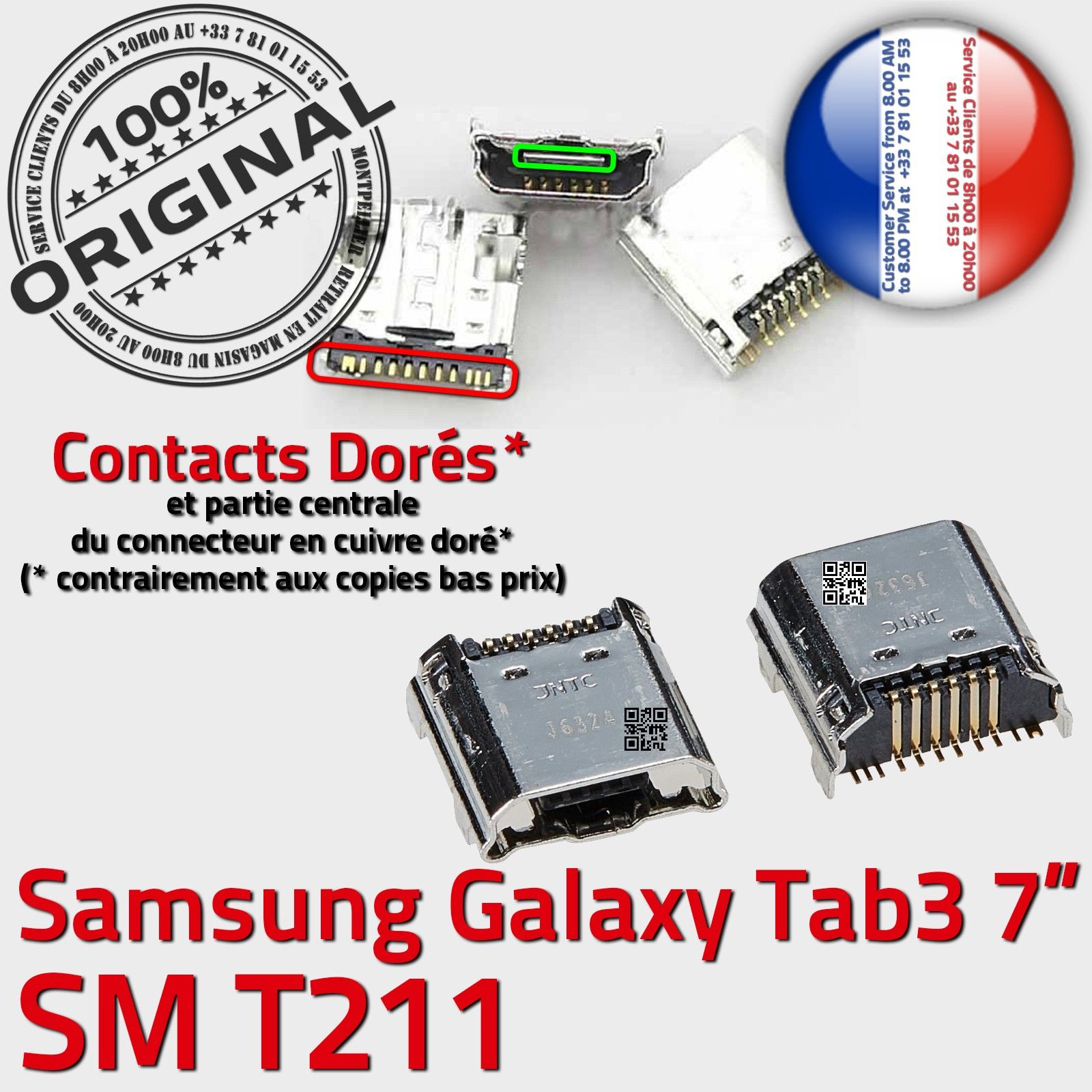 ORIGINAL Samsung Galaxy TAB 3 SM T211 Connecteur de charge à souder Micro USB Pins Dorés Dock Prise Connector Chargeur 7 inch