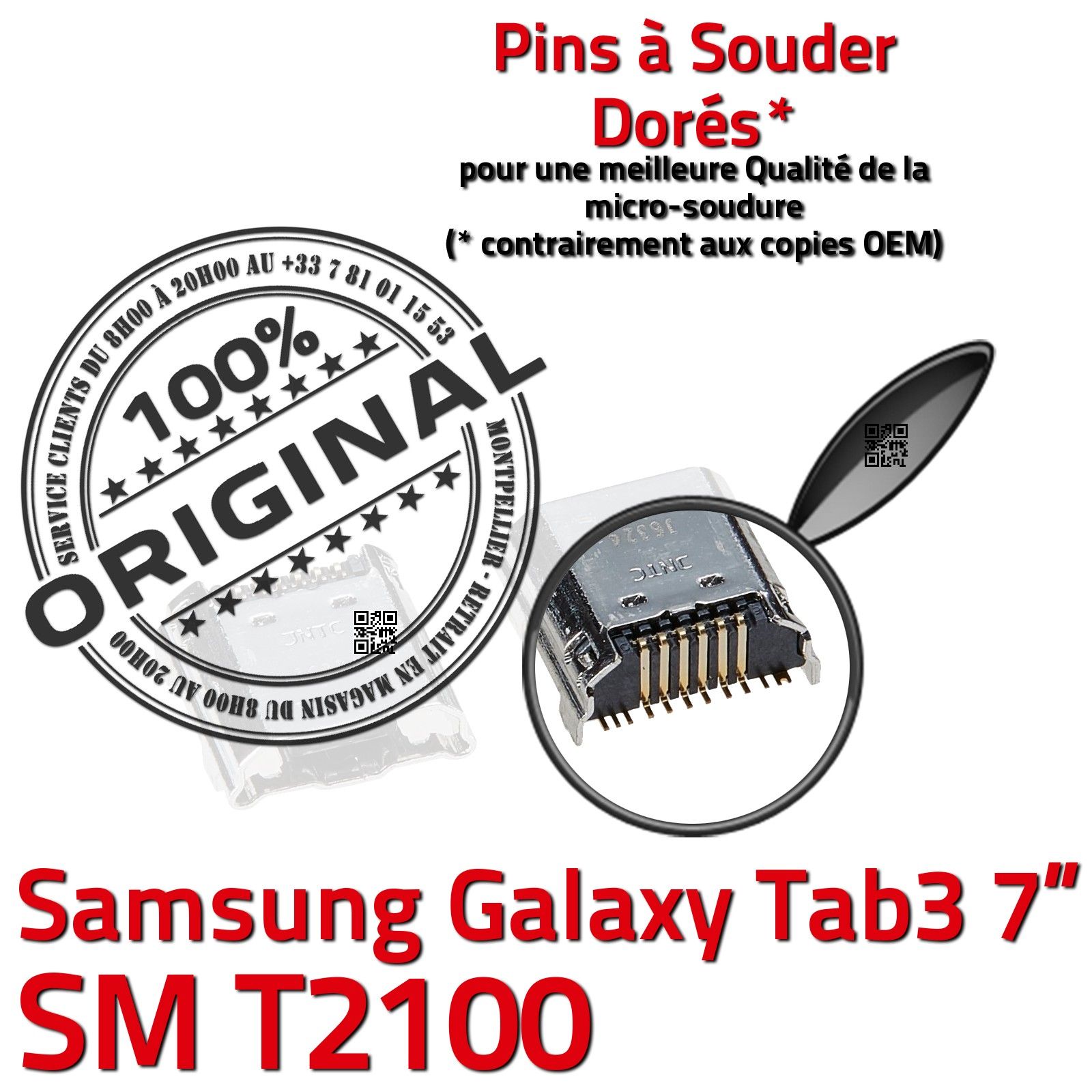 ORIGINAL Samsung Galaxy TAB 3 SM T2100 Connecteur de charge à souder Micro USB