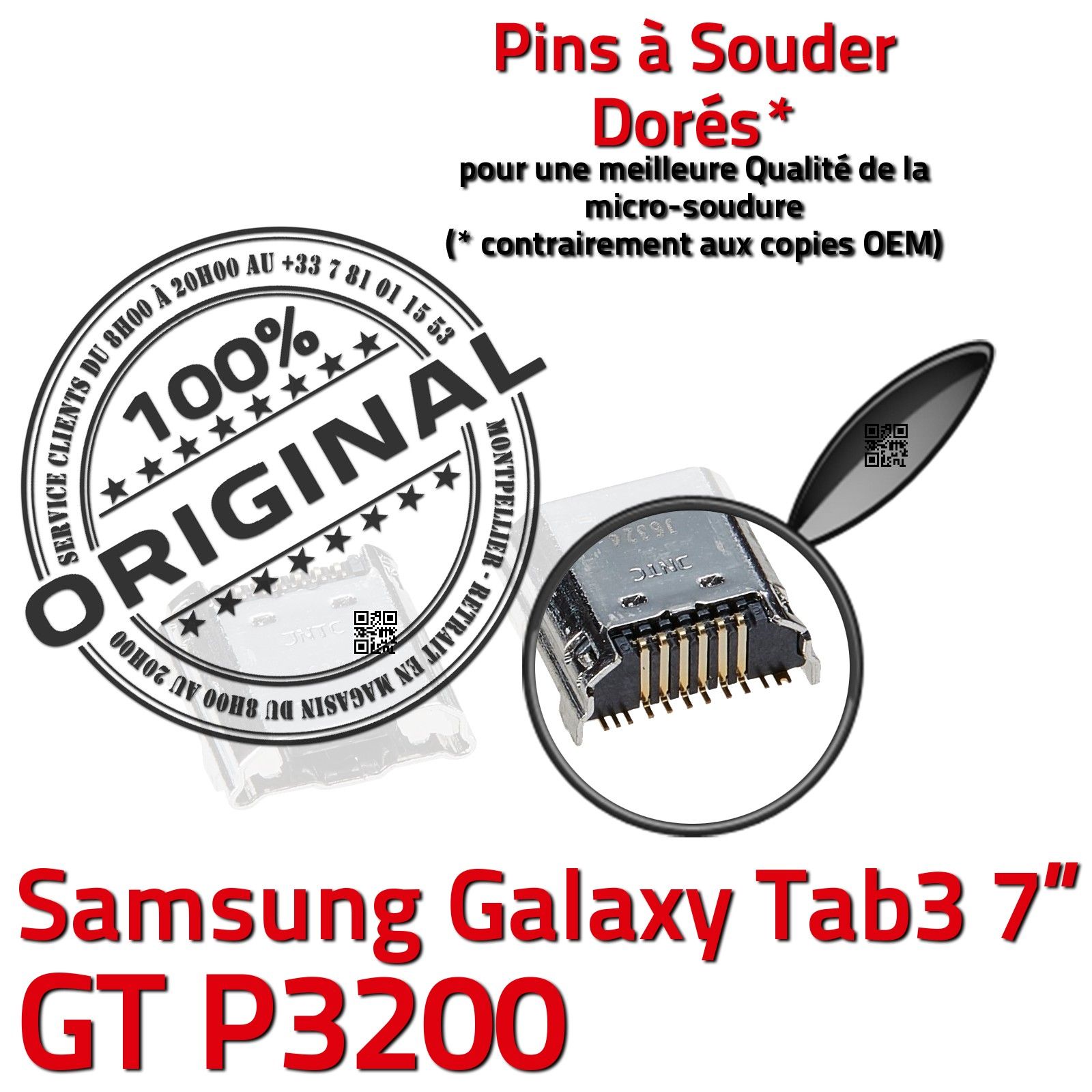 ORIGINAL Samsung Galaxy TAB 3 GT P3200 Connecteur de charge à souder Micro USB