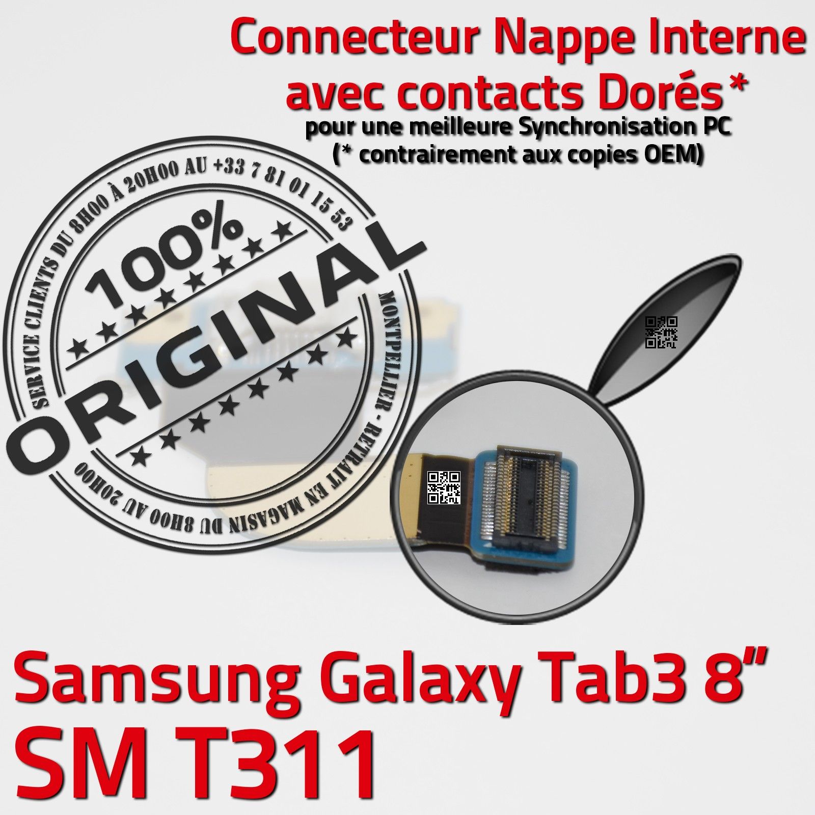 ORIGINAL Samsung Galaxy TAB3 SM-T311 Connecteur de Charge Chargeur MicroUSB Nappe OFFICIELLE Qualité Contacts Dorés Réparation