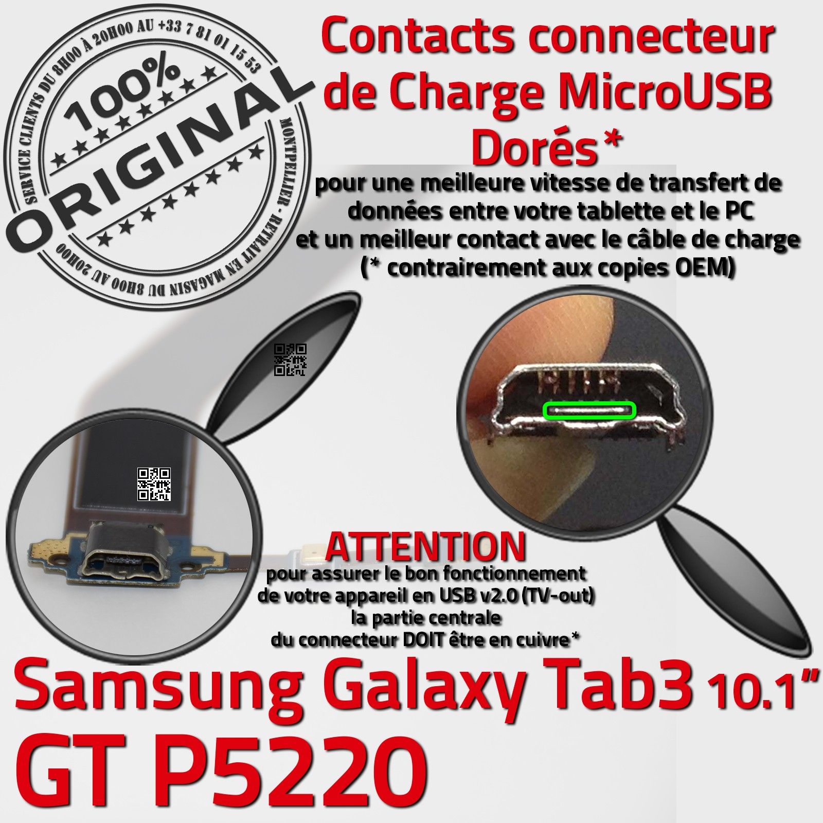 Port Micro USB SAMSUNG Galaxy Synchronisation PC TAB3 GT-P5220 Carte Mère Qualité Démontage Microphone Changement Micro-USB Remplacement Cable Jack Flex Nappe OFFICIELLE de Charge Tablette Prise Chargeur Connecteur d'Origine Réparation TAB 3 GT P5220