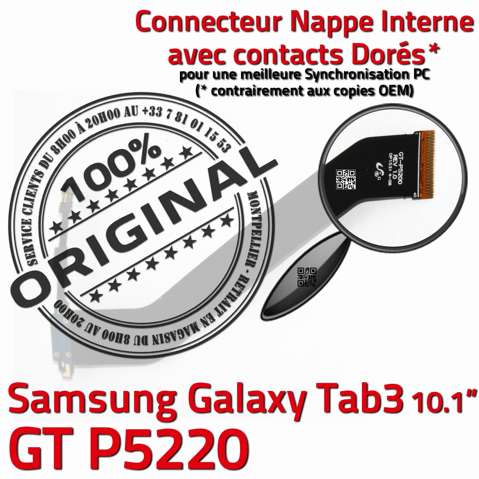 TAB 3 GT P5220 ORIGINAL Samsung Galaxy Connecteur de Charge Chargeur MicroUSB Nappe OFFICIELLE Qualité Contacts Dorés Réparation