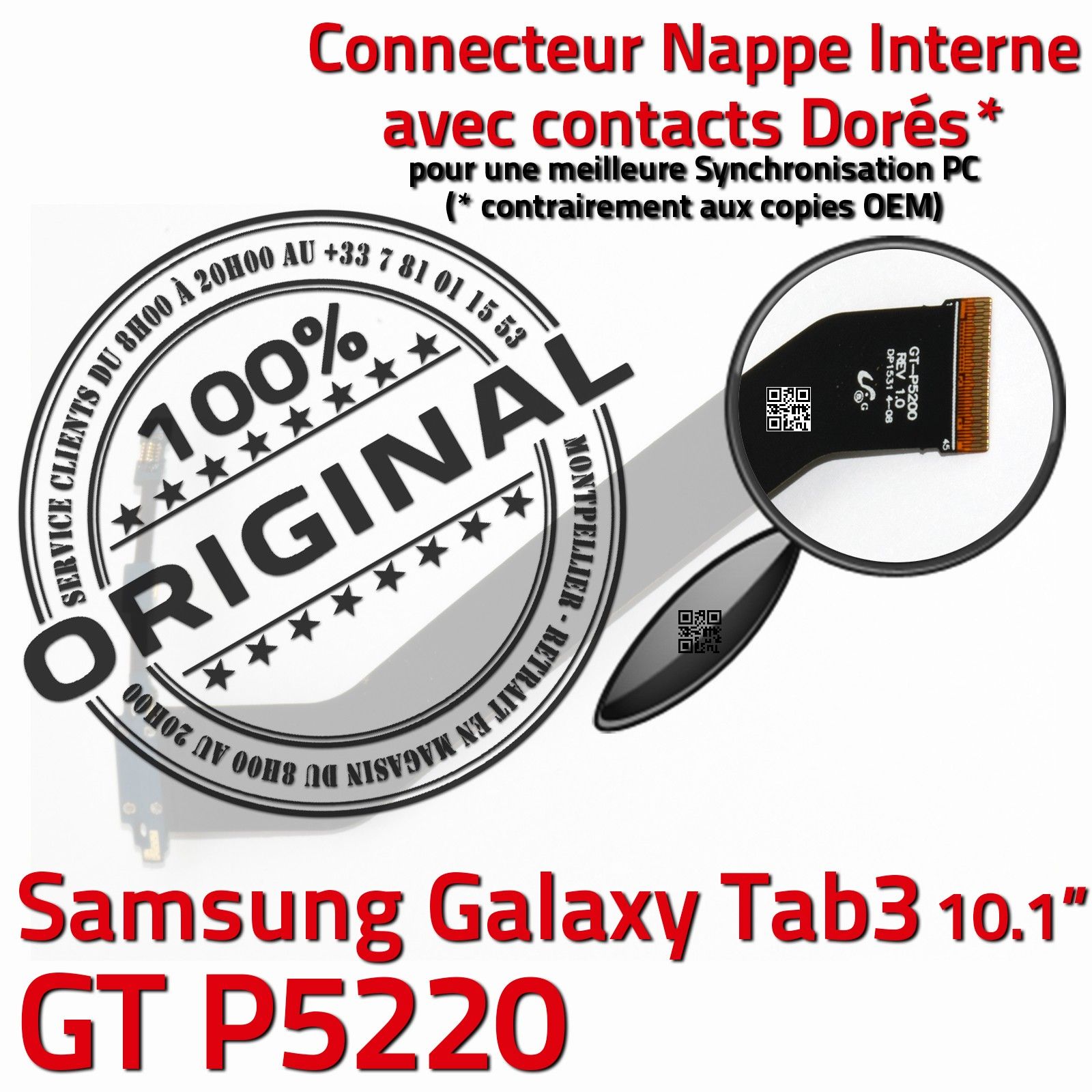 ORIGINAL Samsung Galaxy TAB3 GT-P5220 Connecteur de Charge Chargeur MicroUSB Nappe OFFICIELLE Qualité Contacts Dorés Réparation
