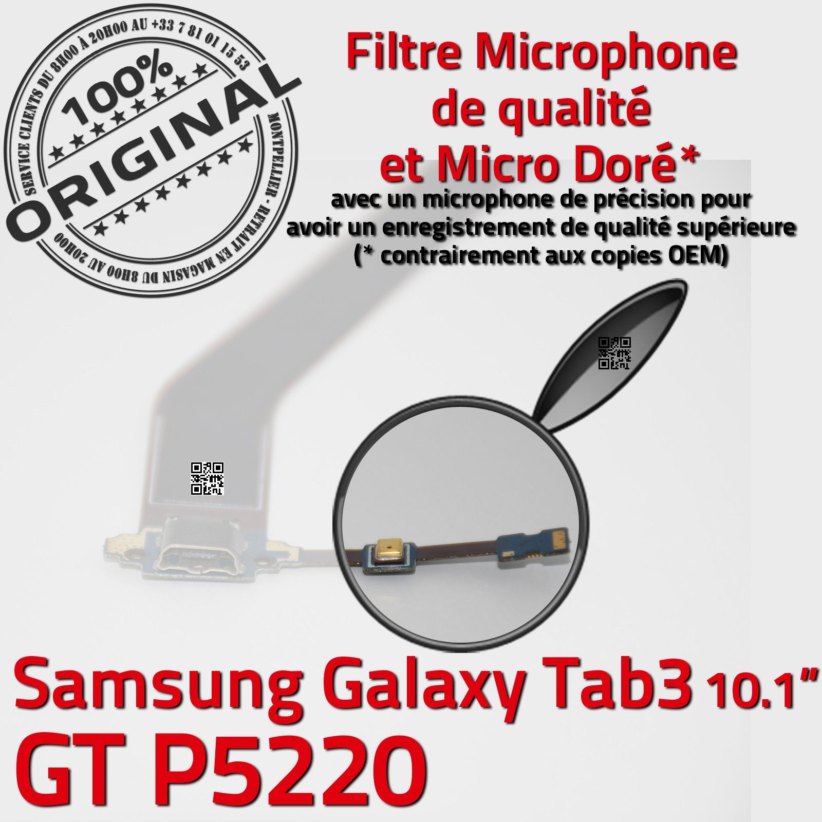 ORIGINAL TAB 3 GT-P5220 Port USB Connecteur de Charge Nappe Microphone Chargeur