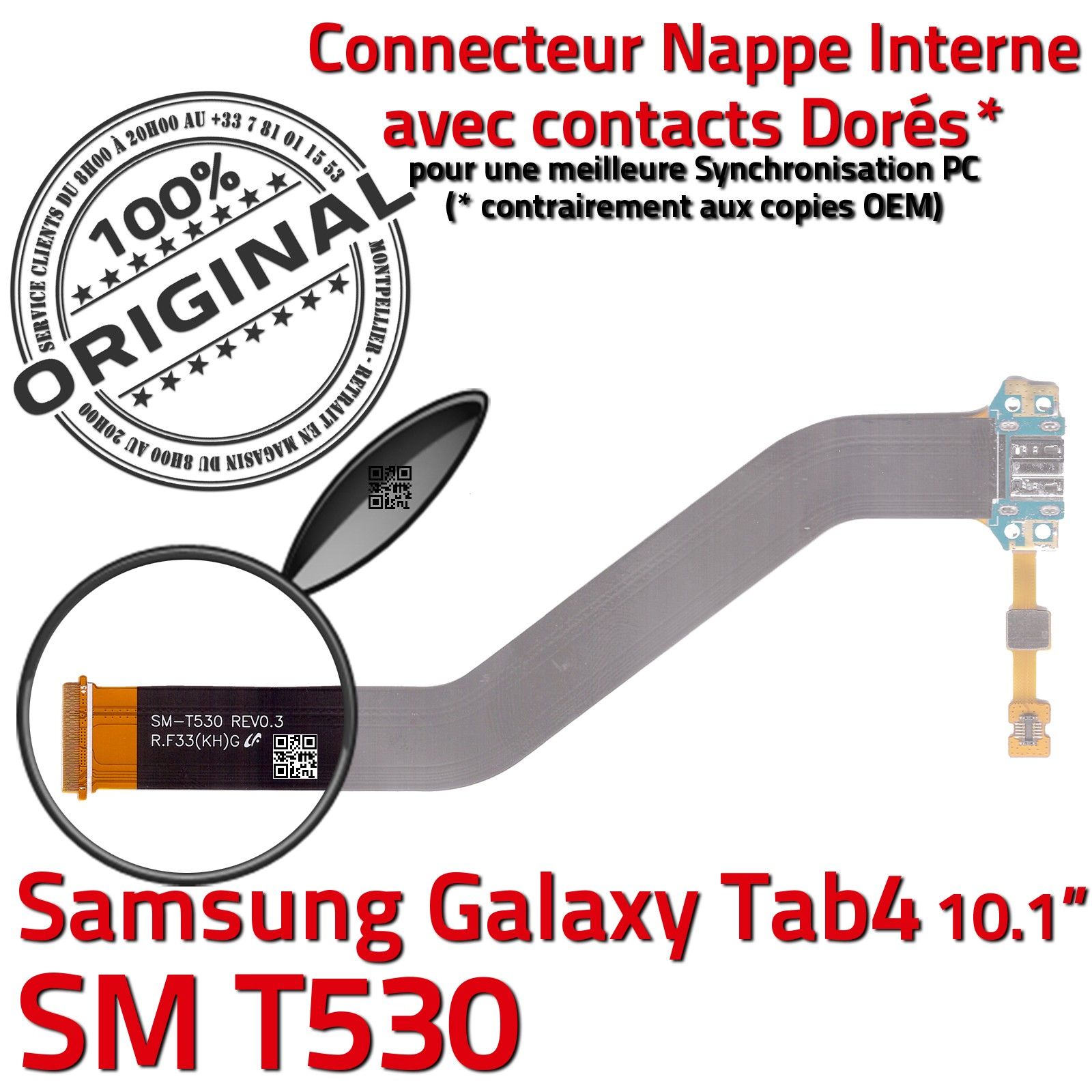 TAB 4 SM T530 ORIGINAL Samsung Galaxy Connecteur de Charge Chargeur MicroUSB Nappe OFFICIELLE Qualité Contacts Dorés Réparation
