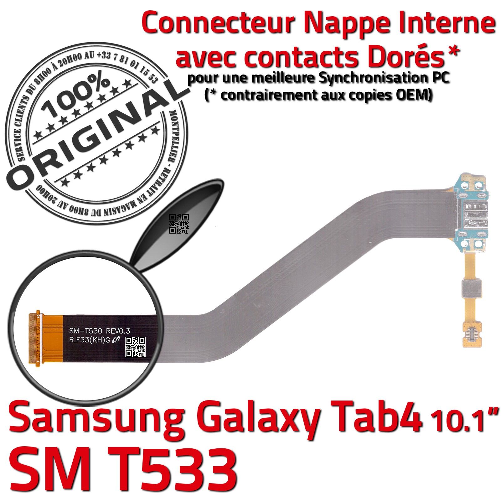 TAB 4 SM T533 ORIGINAL Samsung Galaxy Connecteur de Charge Chargeur MicroUSB Nappe OFFICIELLE Qualité Contacts Dorés Réparation
