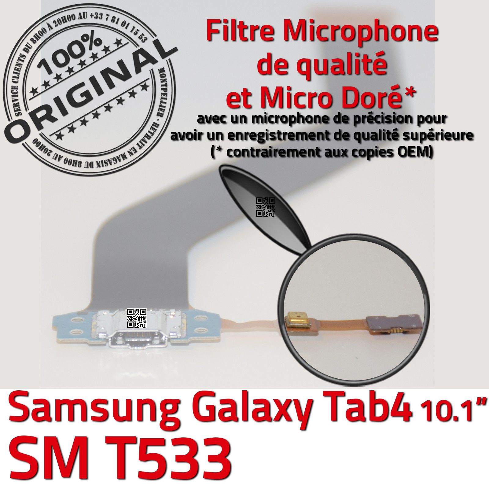 ORIGINAL TAB 4 SM T533 Port USB Connecteur de Charge Nappe Microphone Chargeur