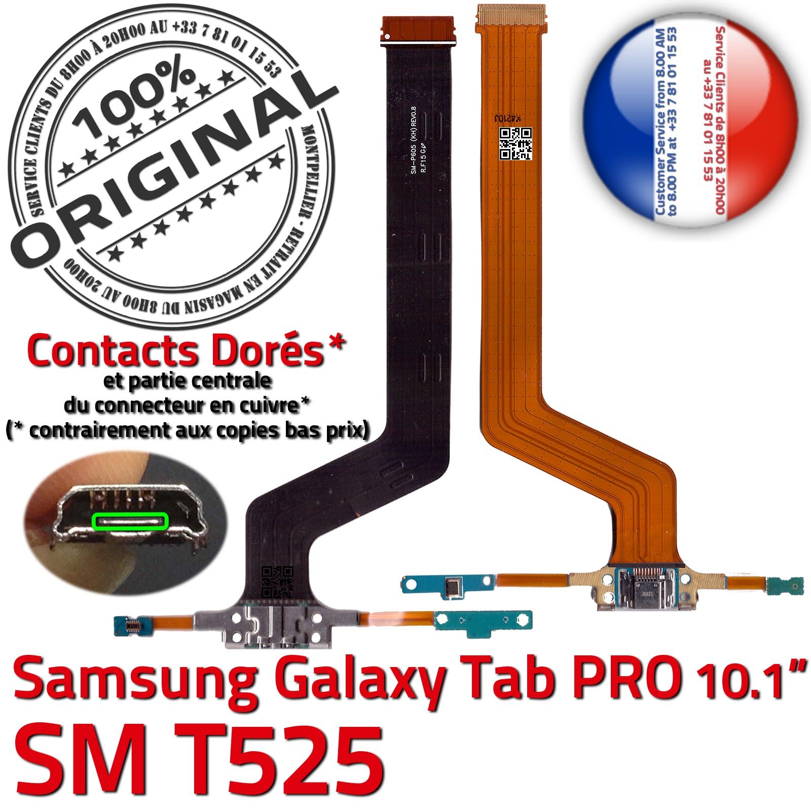 TAB PRO SM T525 ORIGINAL Samsung Galaxy Connecteur de Charge Chargeur MicroUSB Nappe OFFICIELLE Qualité Contact Doré Réparation
