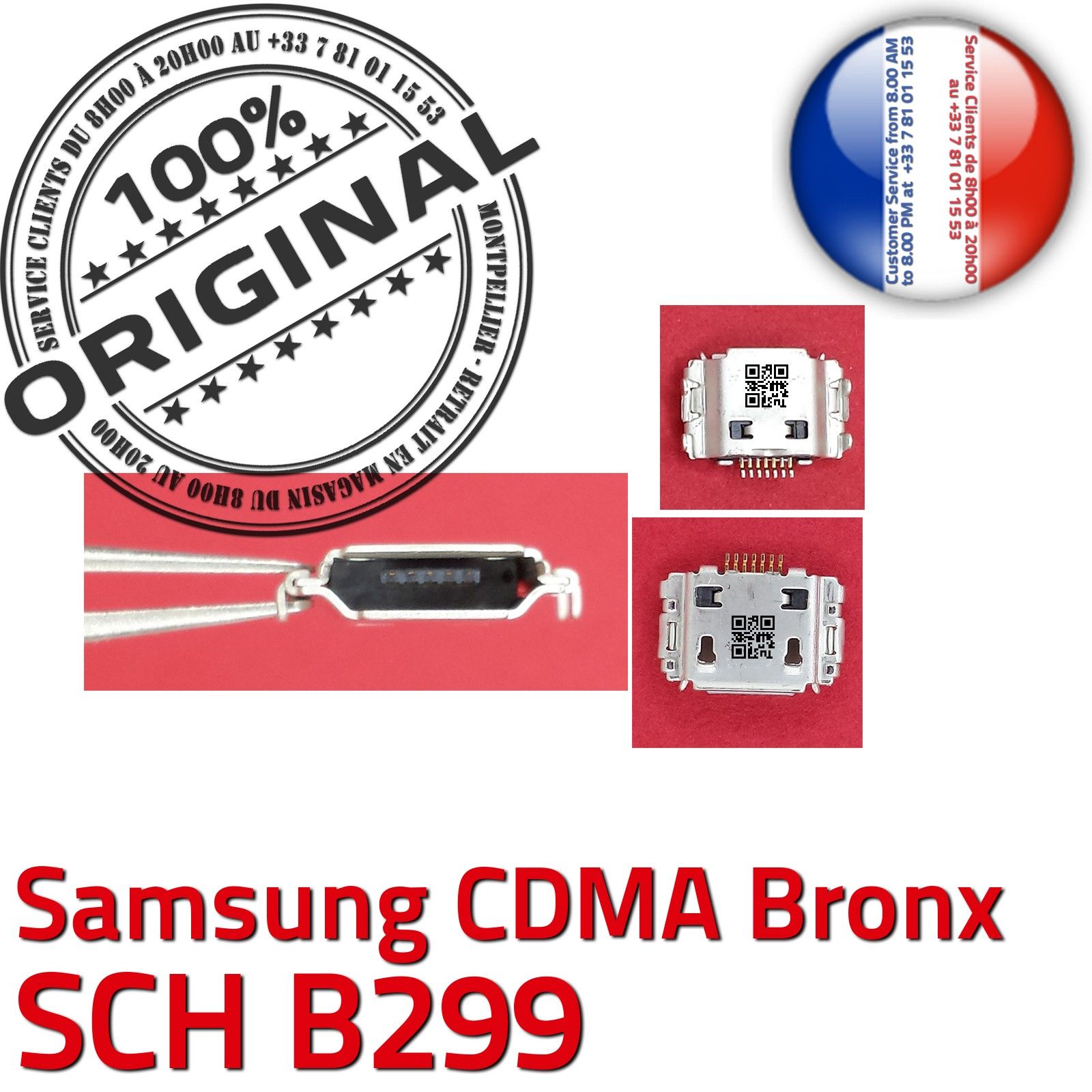 ORIGINAL Samsung Bronx SCH B299 Connecteur de charge à souder Micro USB Pins Dorés Dock Prise Flex Connector Chargeur Portable