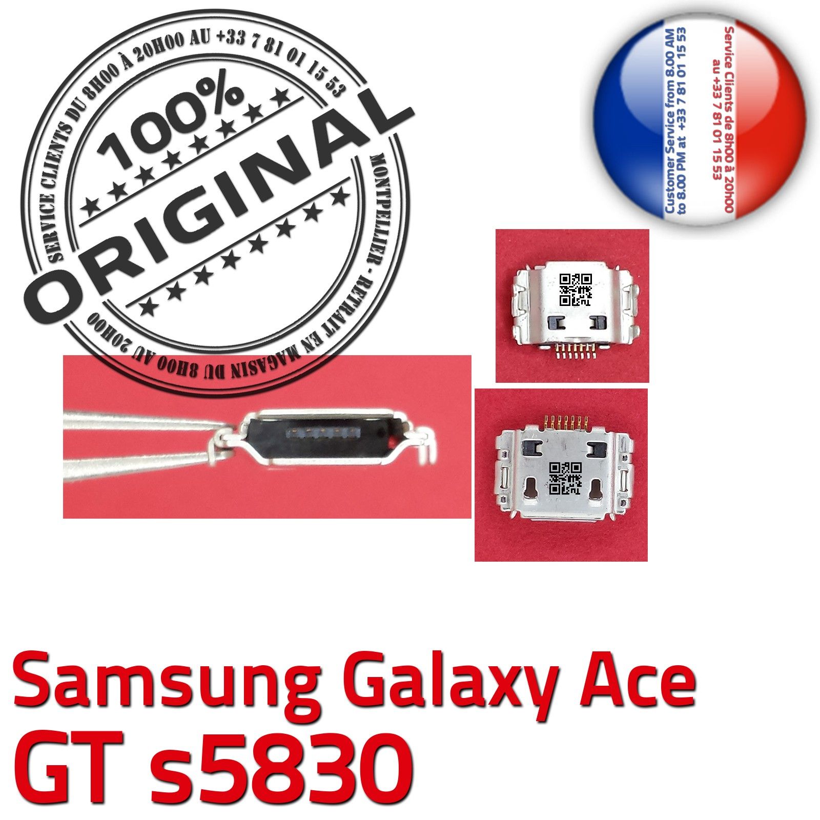ORIGINAL Samsung Galaxy Ace GT s5830 Connecteur de charge à souder Micro USB Pins Dorés Dock Prise Flex Connector Chargeur