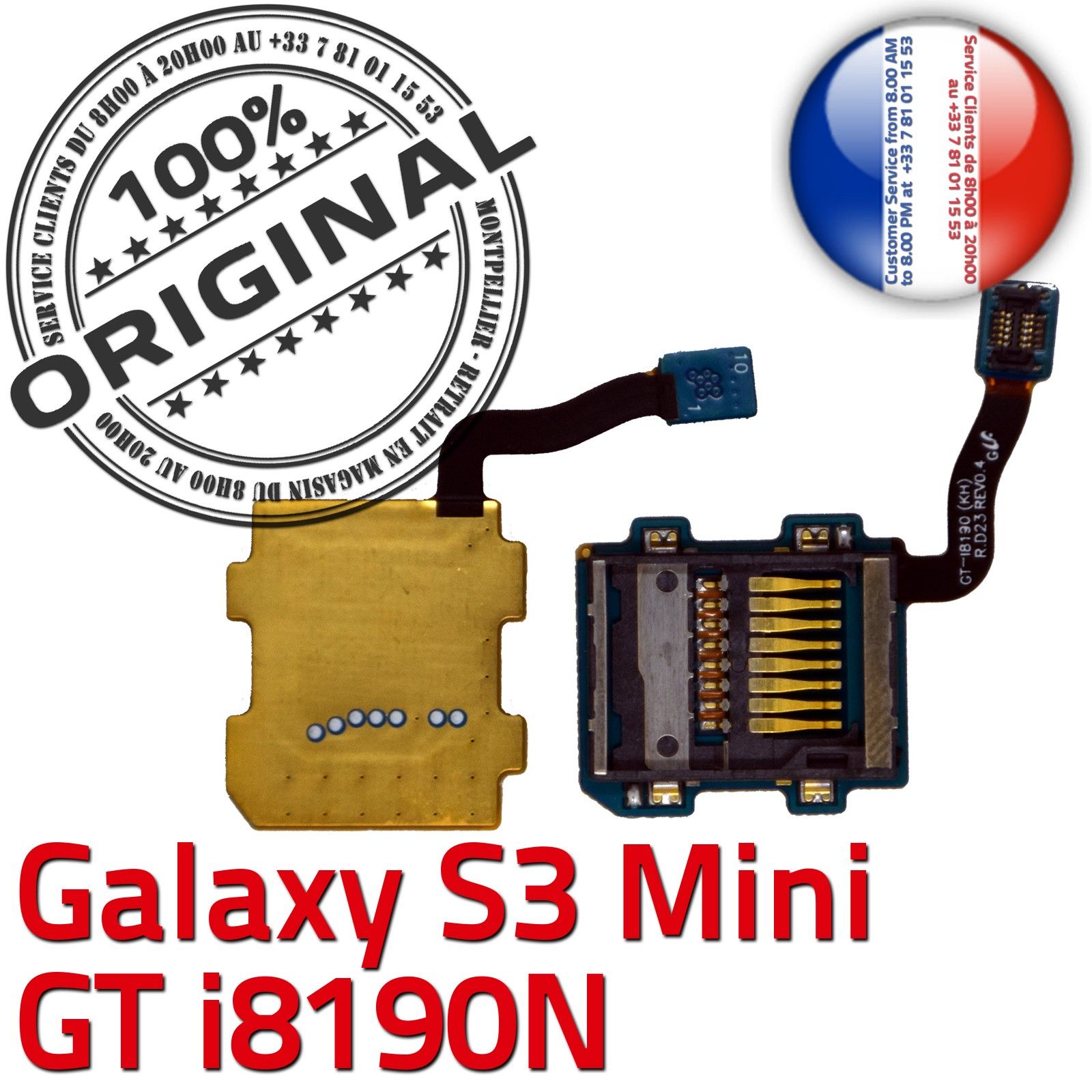 ORIGINAL Samsung Galaxy S3 Mini GT i8190N Lecteur Carte Memoire SD Micro-SD Connecteur Contact Doré Read Connector Nappe Qualité