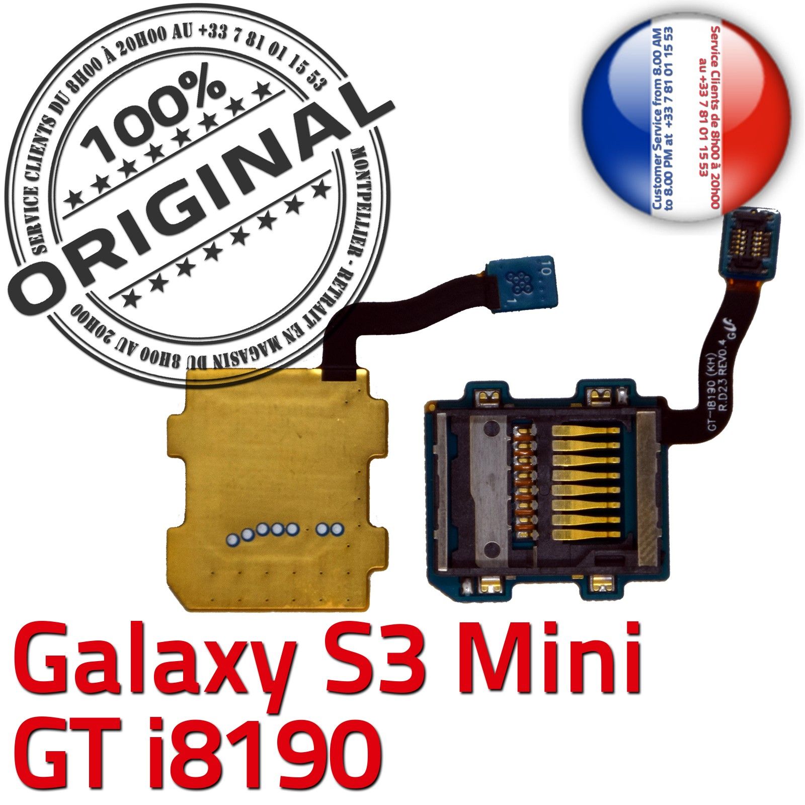 ORIGINAL Samsung Galaxy S3 Mini GT-i8190 Lecteur Carte Memoire SD Micro-SD Connecteur Contact Doré Read Connector Nappe Qualité