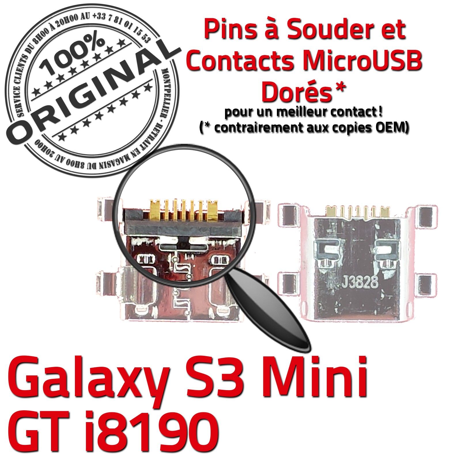 Téléphone Changer Jack Connexion Câble Contacts Démontage Soudures Carte Mère SD Prise Chargeur GT-i8190 GT-18190 18190 Connecteur de Charge ORIGINAL à souder Réparation Changement Pins Dorés micro-soudures Smartphone Lecteur SIM Remplacement PORT Micro U