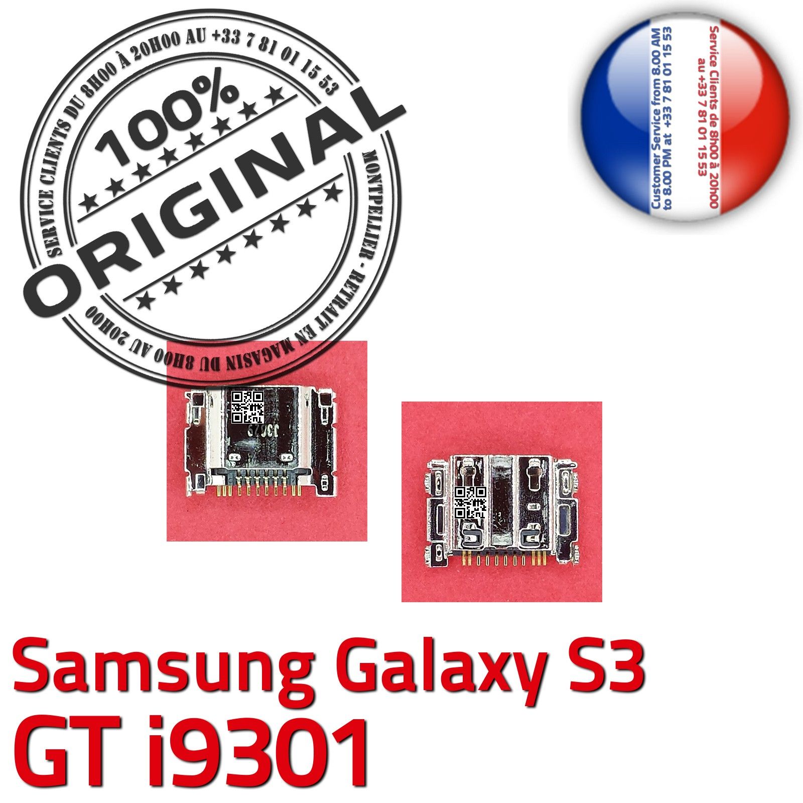ORIGINAL Samsung Galaxy S3 GT i9301 Connecteur de charge à souder Micro USB Pins Dorés Dock Prise Flex Connector Chargeur