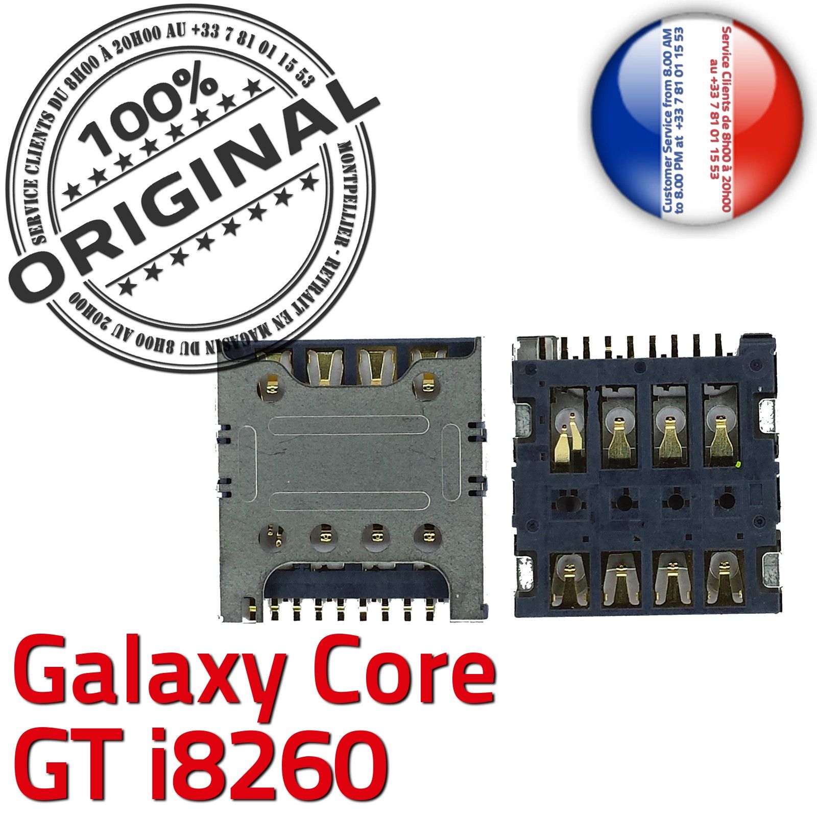 ORIGINAL Samsung Galaxy Core GT i8260 Lecteur Carte SIM à souder Connecteur Contacts Dorés Reader Connector SLOT Pins Card
