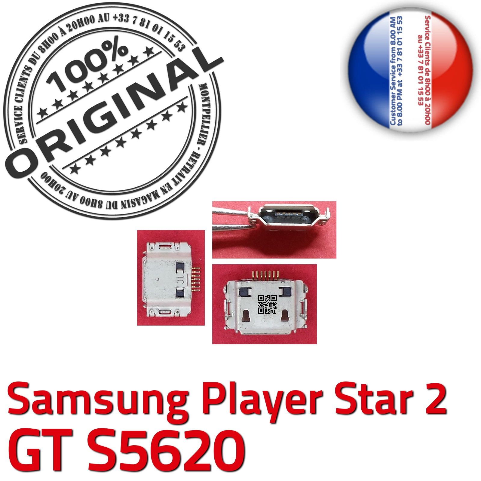ORIGINAL Samsung Player STAR 2 GT s5620 Connecteur de charge à souder Micro USB Pins Dorés Dock Prise Flex Connector Chargeur