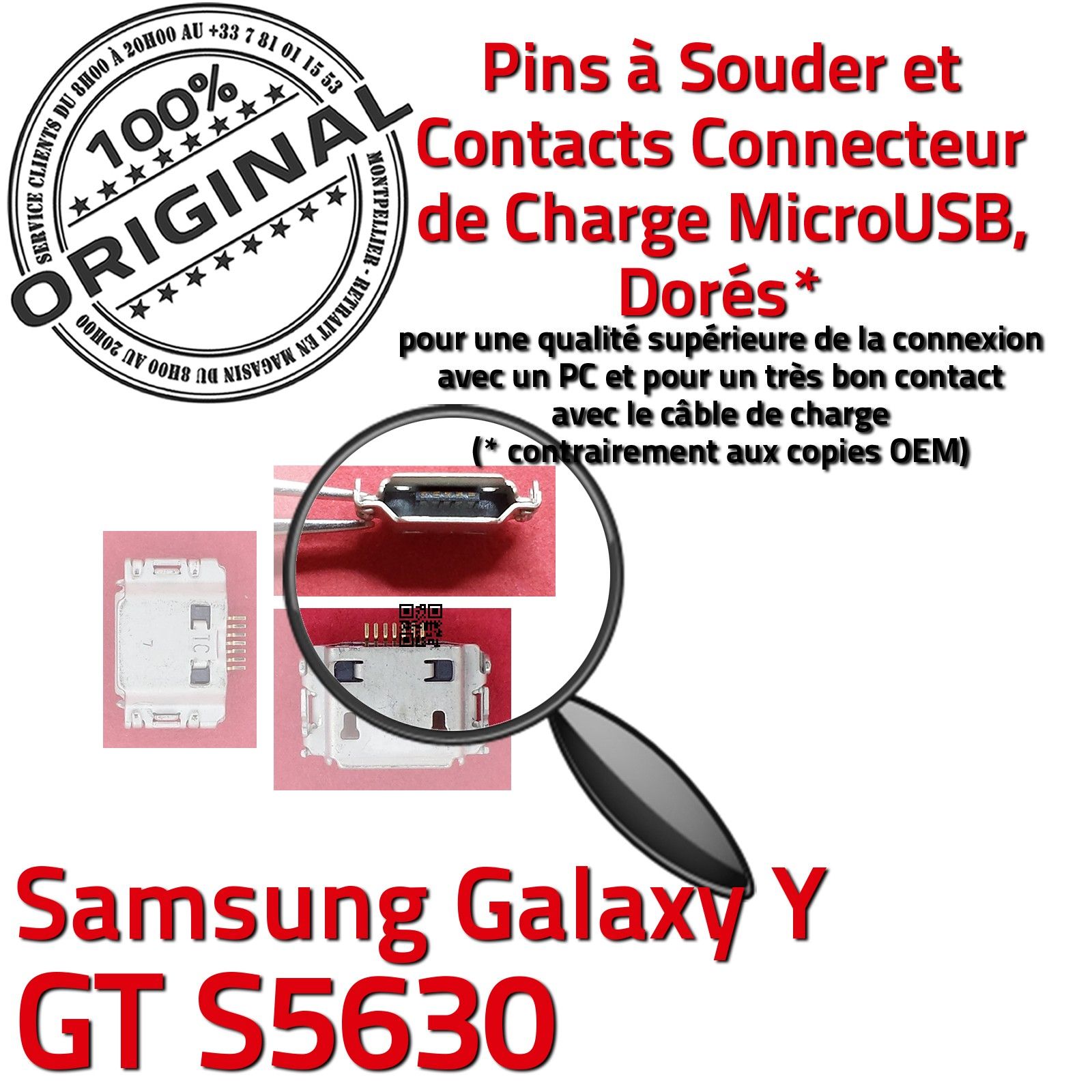 ORIGINAL Samsung Galaxy Ace GT s5830 Connecteur de charge à MicroUSB Chargeur 