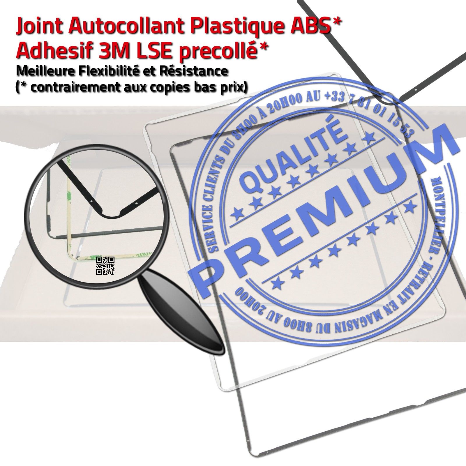 KIT Réparation Tablette Apple iPad2 A1396 Vitre Tactile Noire Verre PREMIUM Adhésif Precollé Bouton HOME Joint Cadre Chassis